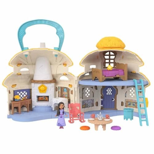 Mattel Disney Wish Micro Doll & Doll House Playset, Asha of Rosas Cottage with Asha Doll, Star Figure & 15+ Furniture & Accessories, Travel Toy
