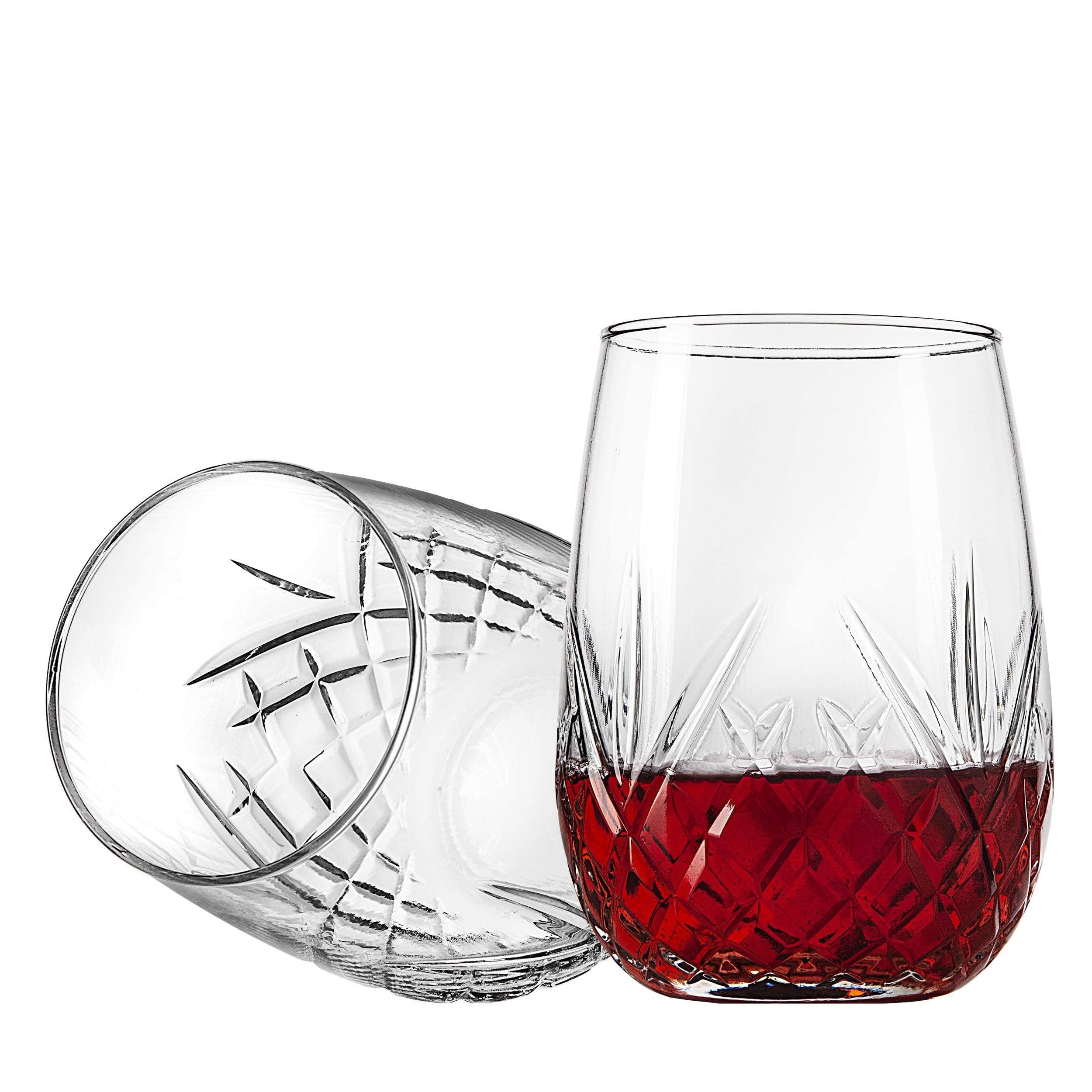 Godinger Wine Glasses Stemless Goblet Beverage Cups, Italian Made - Dublin Collection, 16oz, Set of 4