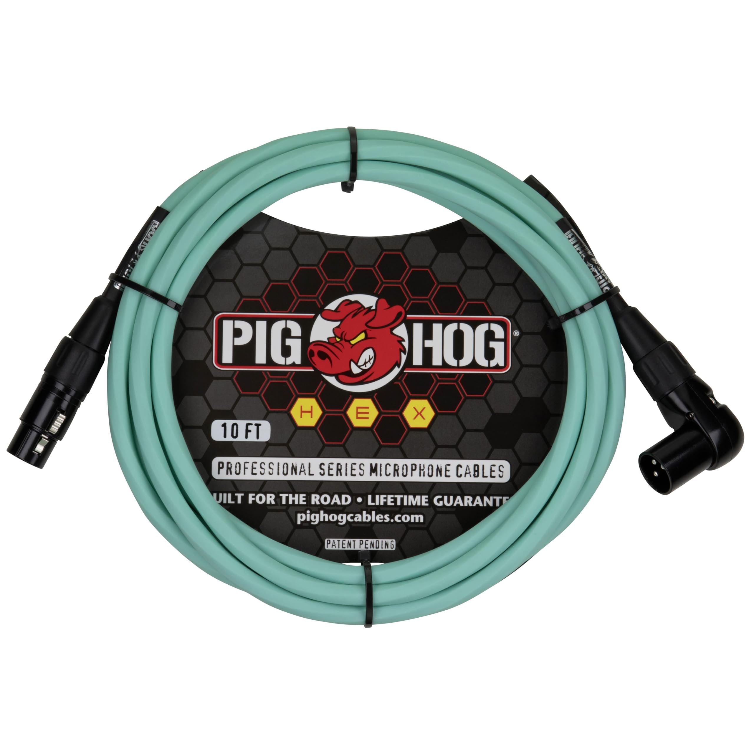 Pig Hog PHMH10SGR Hex Series, 10ft Right Angle Mic Cable, Seafoam Green