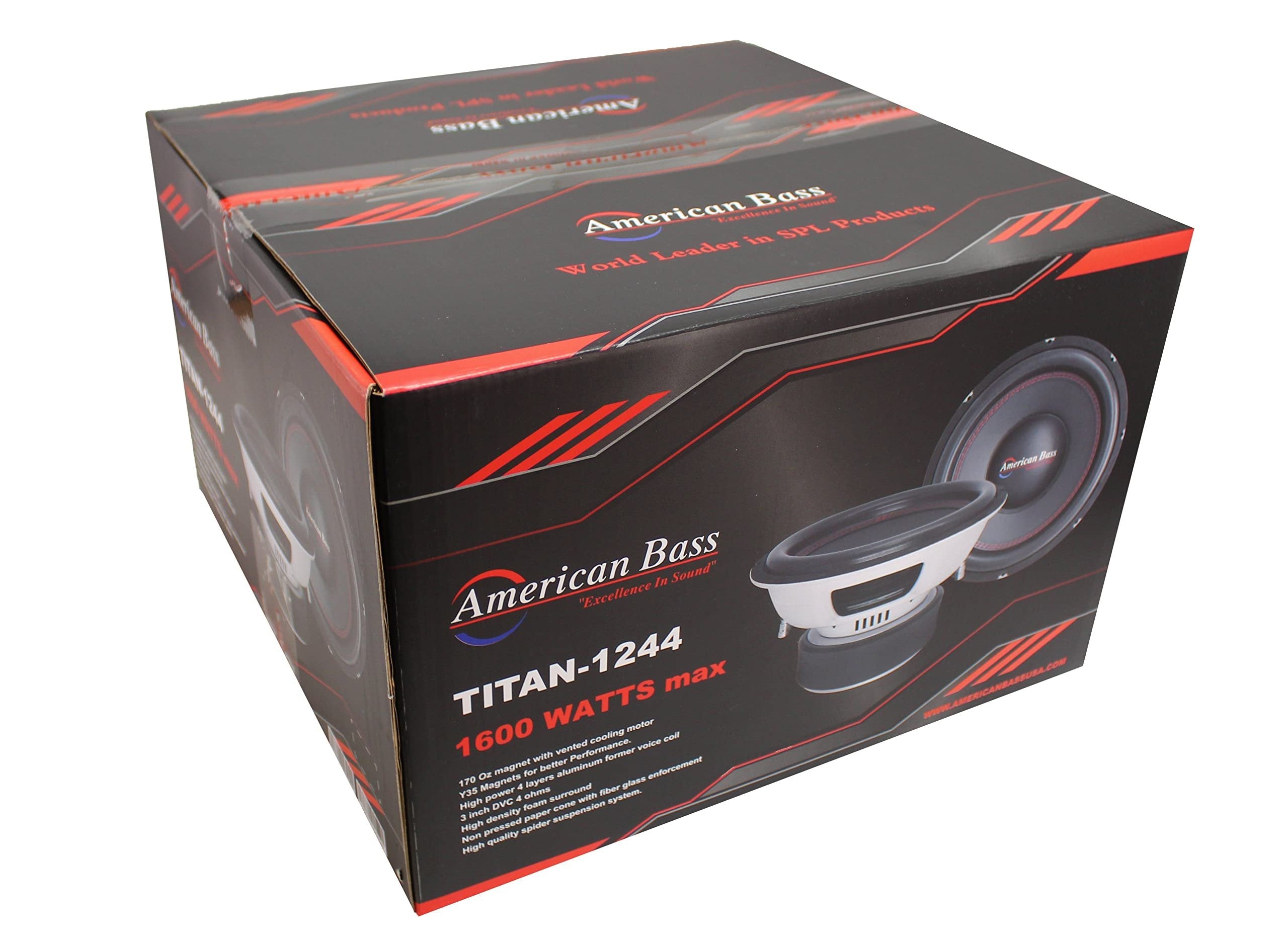 American Bass Titan 12 Inch Subwoofer 600 Watt RMS and 1200 Watt Max Power, Dual 4 Ohm Impedance, 120-oz Magnet, and 2.5-inch Voice Coil, Pack of 1