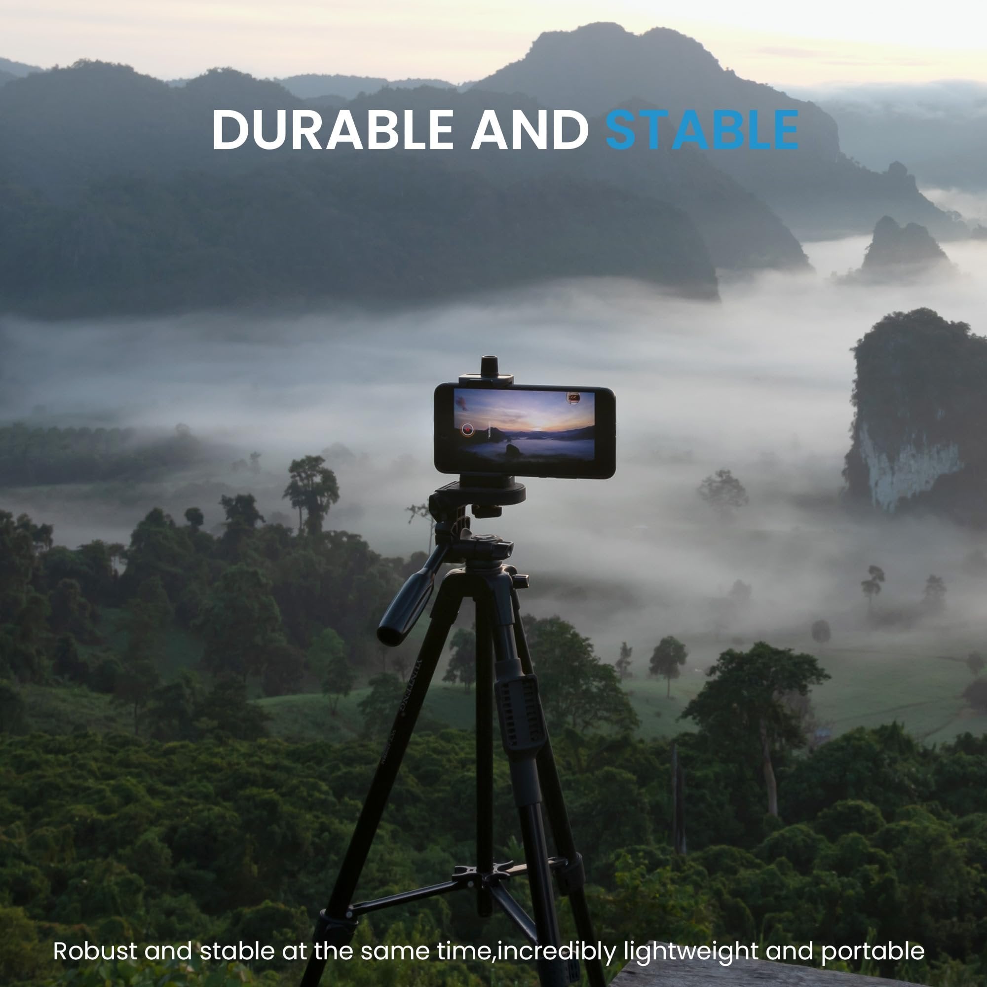 iDance Cell Phone Tripod Stand, 51", Phone Tripod with Bluetooth Remote Control, Portable Tripod for iPhone and Smartphone, Tripod Mount for Video Recording, Traveling, YouTube and Tiktok