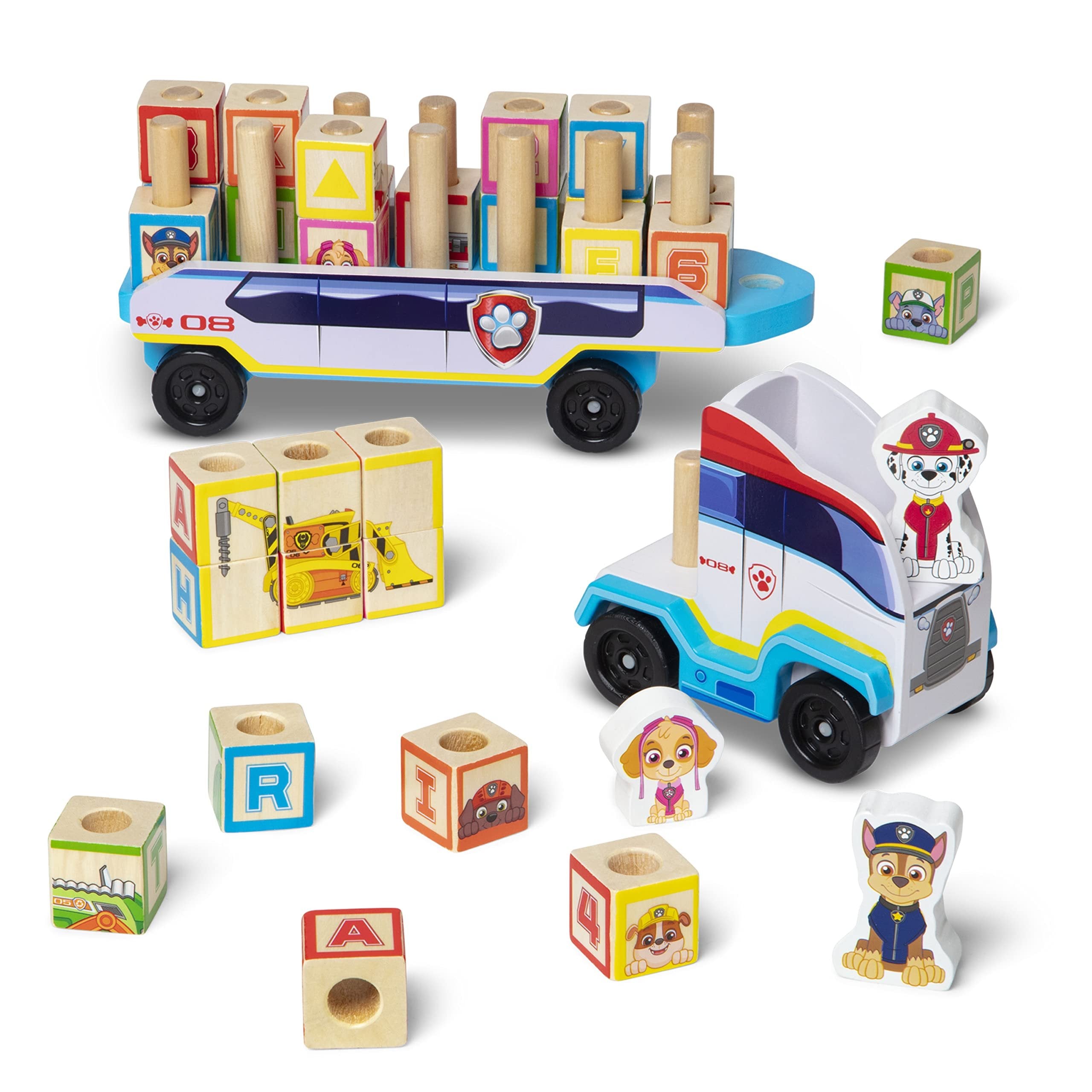 Melissa & Doug PAW Patrol Wooden ABC Block Truck (33 Pieces) - Sort And Stack Toys, Alphabet Blocks For Toddlers, Vehicle Toys For Kids Ages 3+, 34.93 cm x 17.78 cm x 10.03 cm