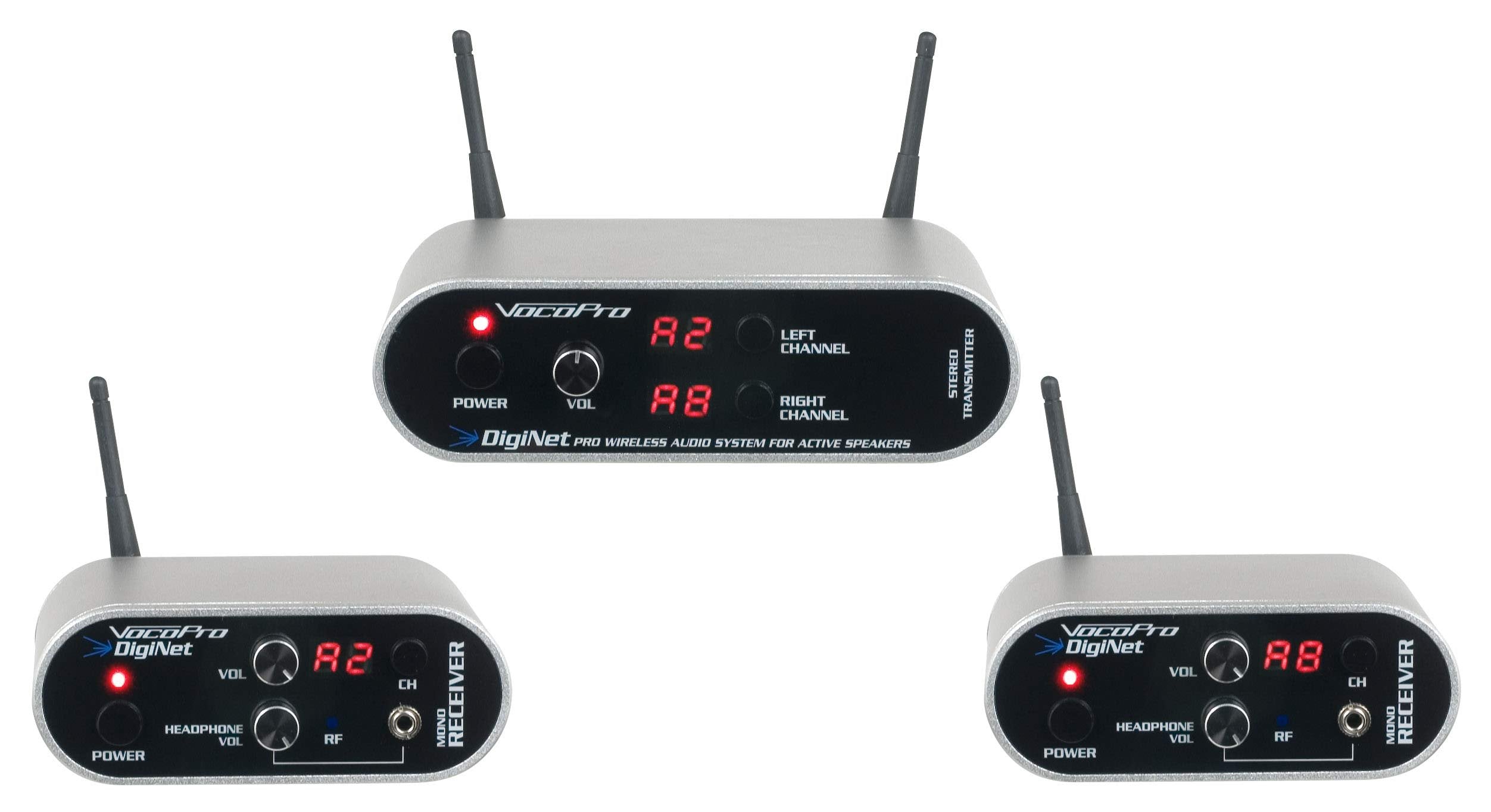 VocoPro Professional Wireless Audio System Free Your Active Speaker from Wires, XLR, Silver, DigiNet-Stereo