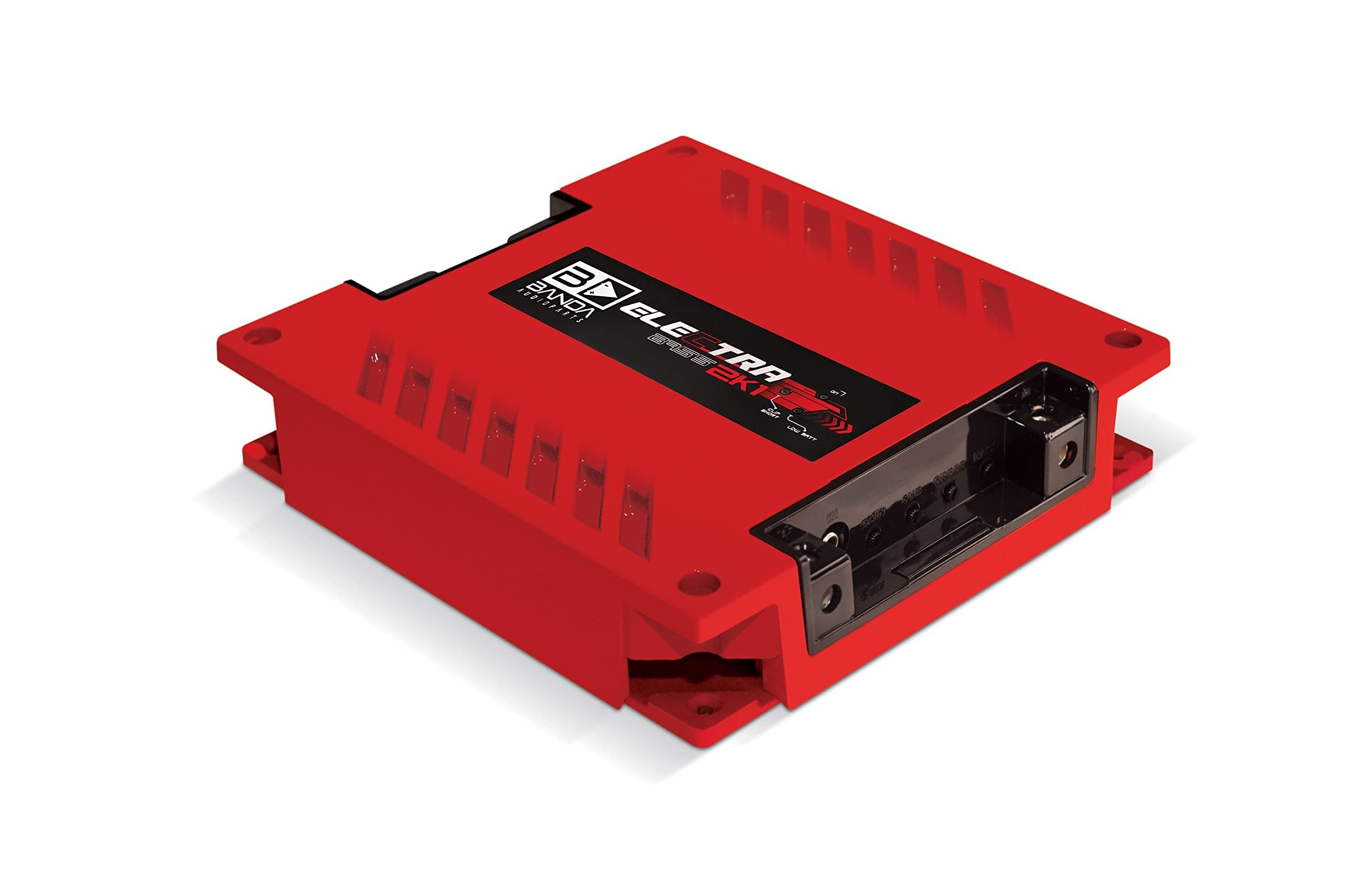 1-Channel Vehicle Audio Bass Amplifier - High-Powered Mono Bass Amplifier w/Subsonic Filter and Low Pass Filter Stable at 1 ohm, LED Indicators, Sound Specialization, Red - BANDA 2K1OHMRED