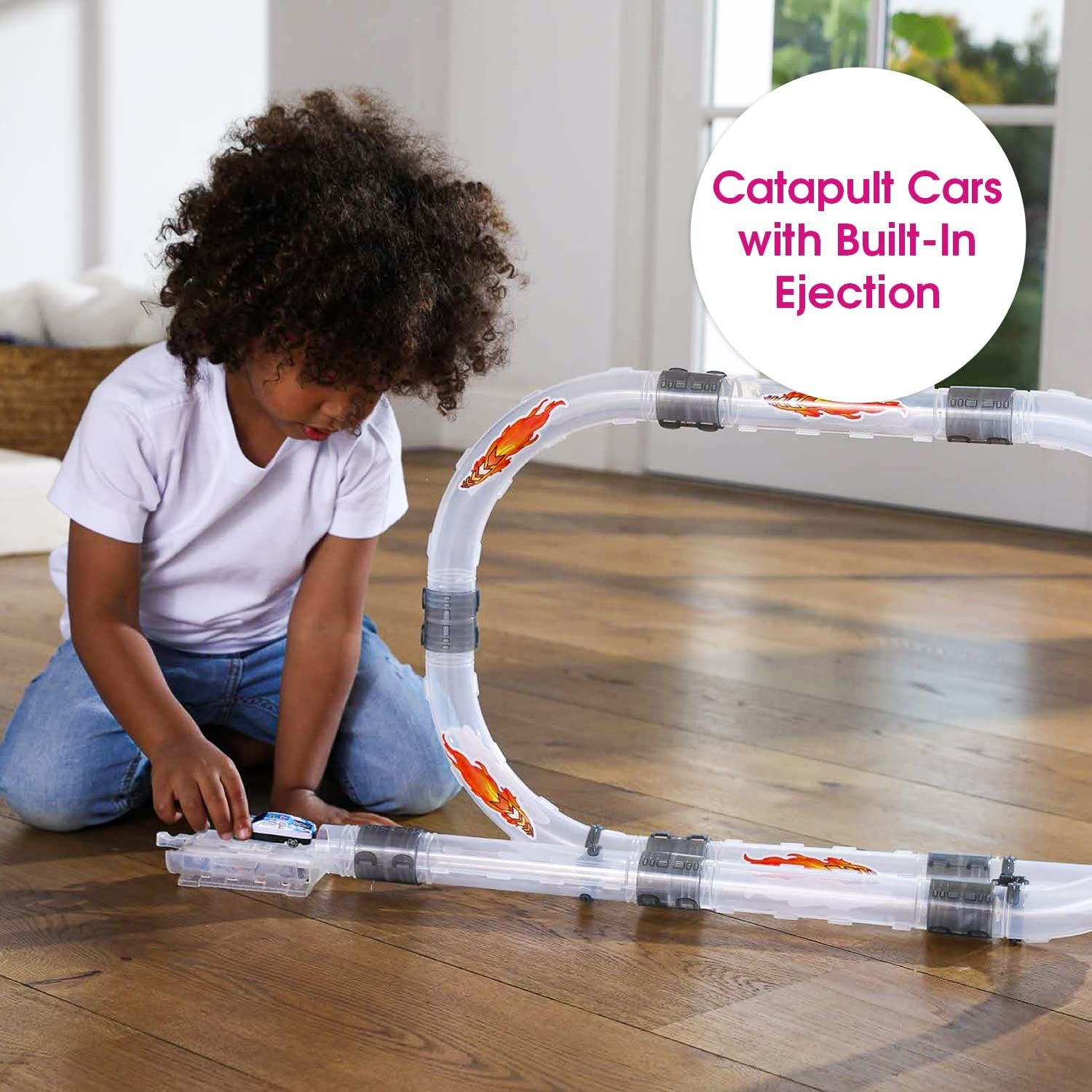 Edushape High Speed Catapult Cars Baby Toy - DIY Race Track with Ejection Mechanism - Enhance STEM and Creativity for Kids Aged 3 Years and Up