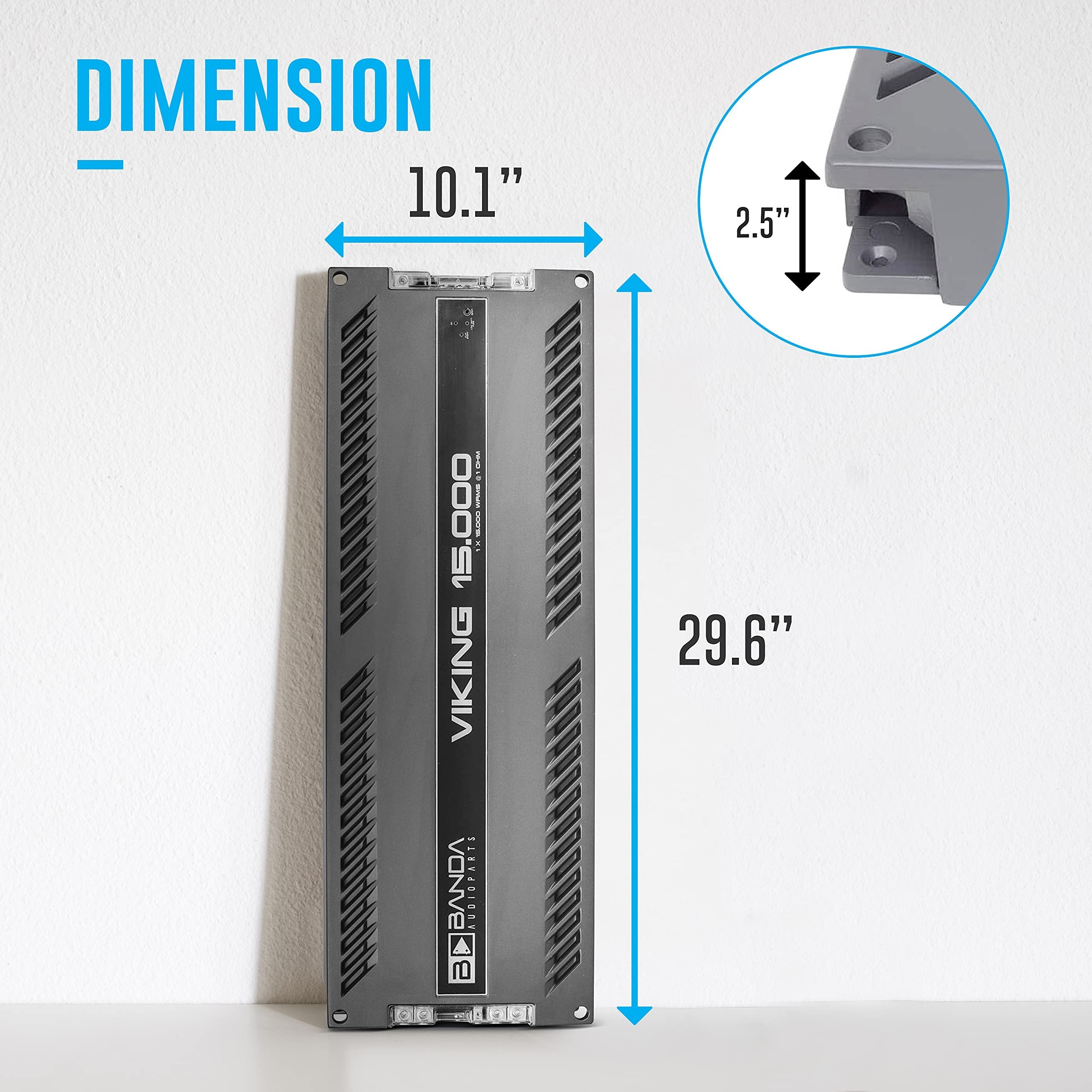 Banda 1-Channel Vehicle Audio Bass Amplifier - High-Powered Mono Bass Amplifier w/Subsonic Filter and Low Pass Filter Stable at 1 ohm, LED Indicators, Sound Specialization - BANDA VIKING15000
