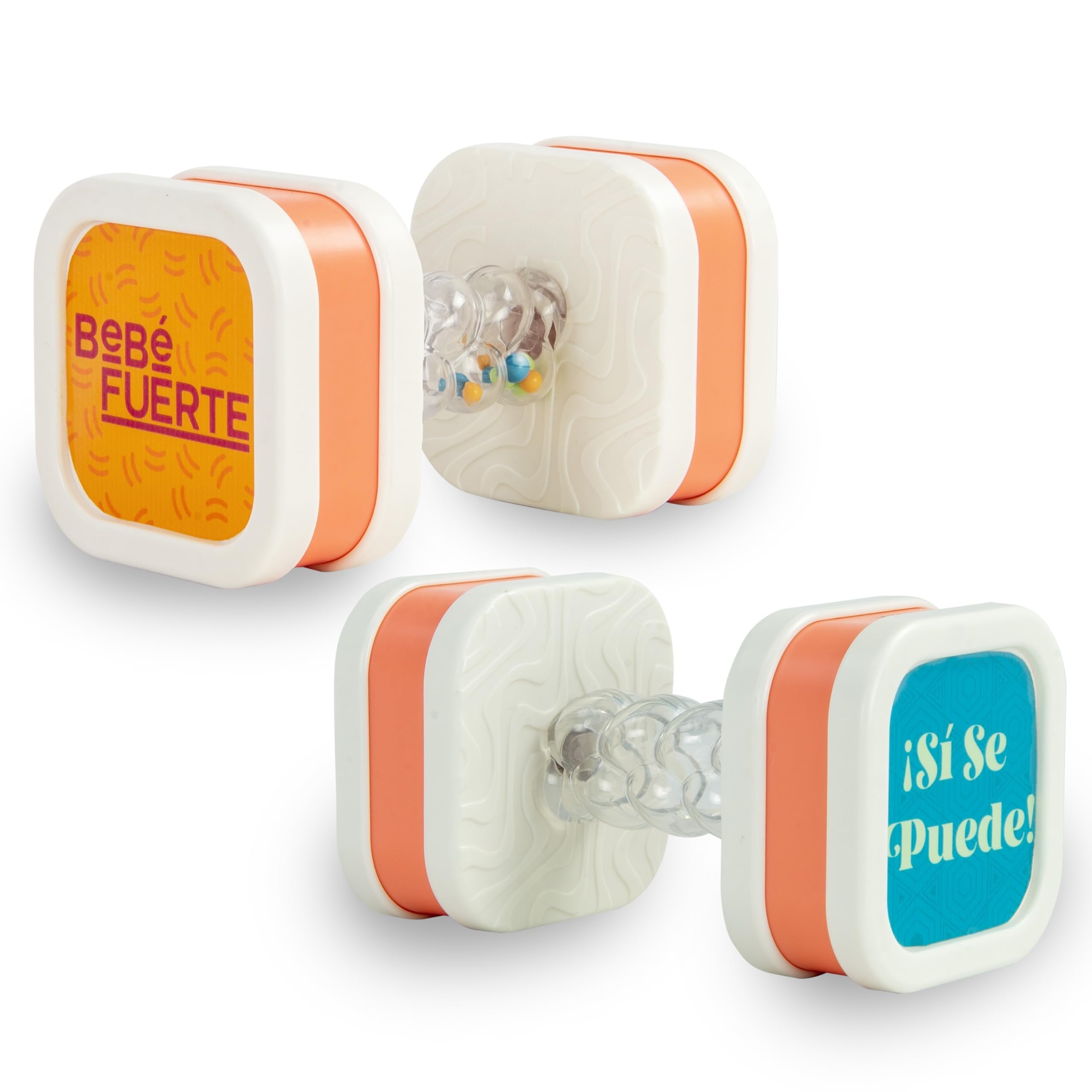 BEBE FUERTE Twist & Shake Dumbbell by Robin Arzon - Bilingual Toddler Sensory Toys - Baby Workout Toys - Baby and Toddler Gifts for Ages 3 Months and Up