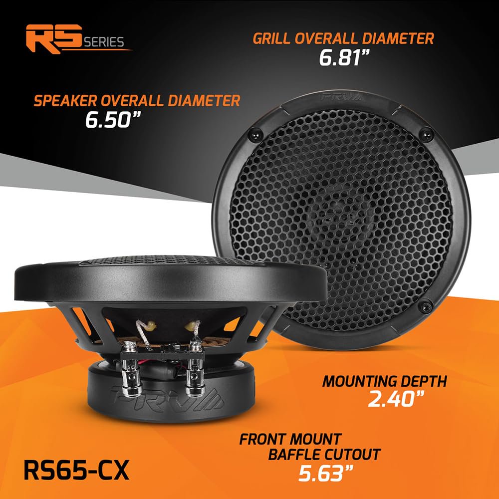 PRV AUDIO 6.5 Inch 2-Way Car Coaxial Speakers 160 Watts per Pair 4 Ohm RS65-CX, Premium Speaker Built-in Neodymium Tweeters with Grill Included - Great for Car Stereo Sound System (Pair)
