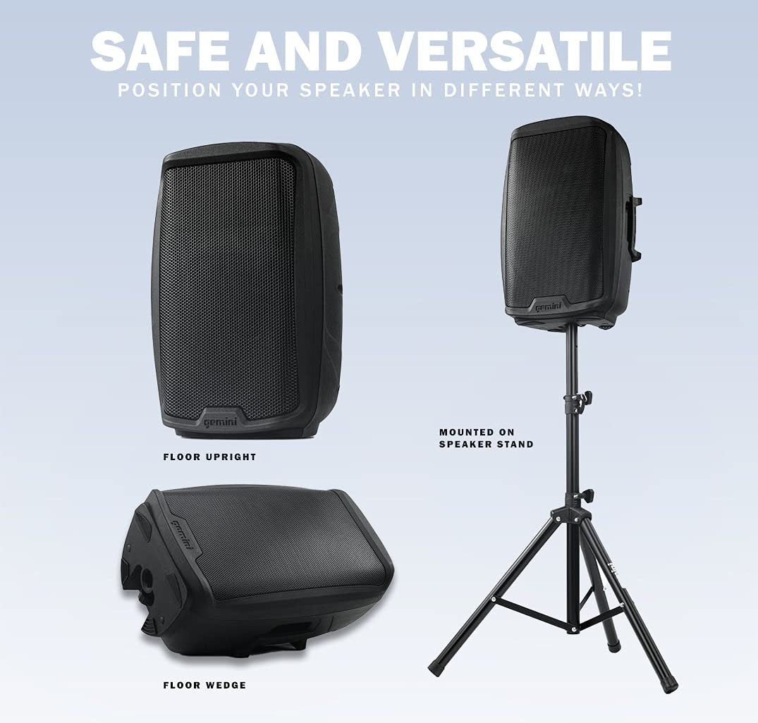 Gemini Sound AS-2108BT Active 8" Inch Woofer 500W Watt DJ Monitor Powered Amplified PA Speakers System With Bluetooth, Wireless Stereo Pairing, Onboard 2 Channel Mixer, Handles and Portable Fly Points