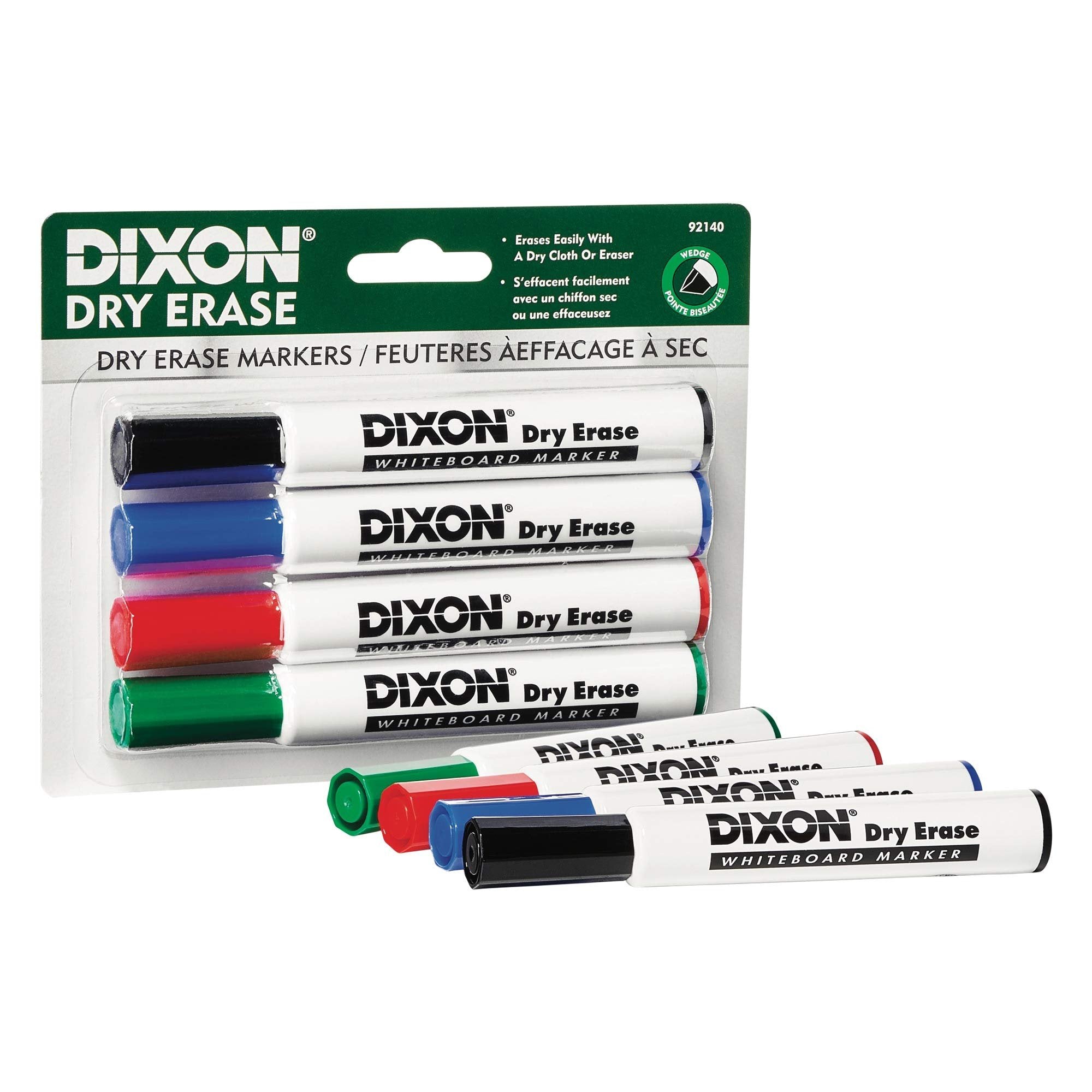 DIXON Dry Erase Markers, Wedge Tip, Pack of 4 Assorted Colors (92140)