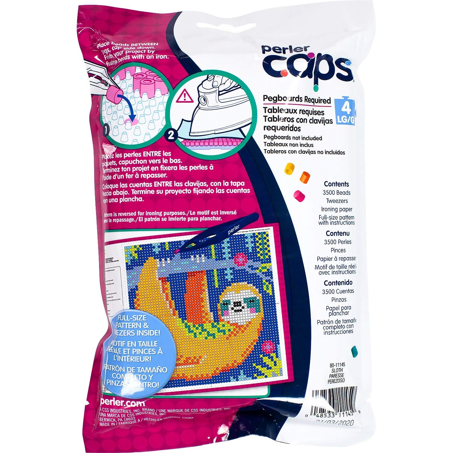 Perler 80-11145 Solid-Top Cap Fuse Beads, 3505pcs, Sloth Pattern Kit