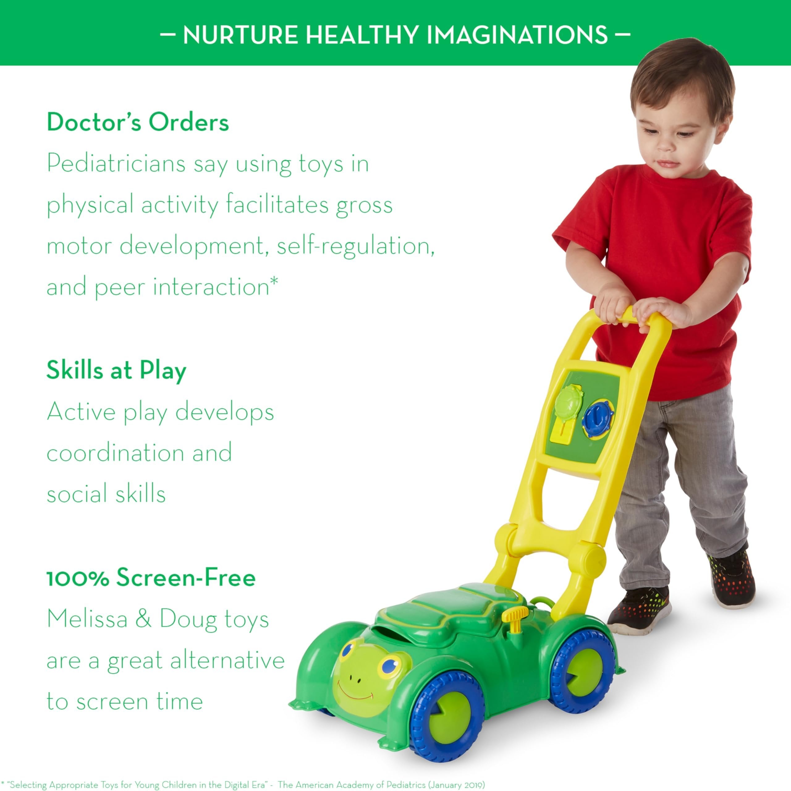 Melissa & Doug Sunny Patch Snappy Turtle Lawn Mower - Pretend Play Toy for Kids