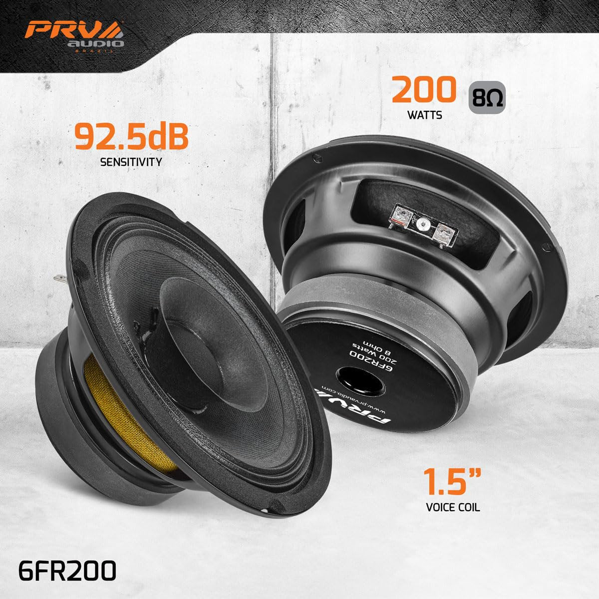 PRV AUDIO 6FR200 6 Inch Full Range Speaker, 8 Ohms, 200 Watts Continuous Program Power, 100 Watts RMS Power, 92.5 dB, Full-Range Driver, Loudspeaker for Pro Audio Systems (Single)