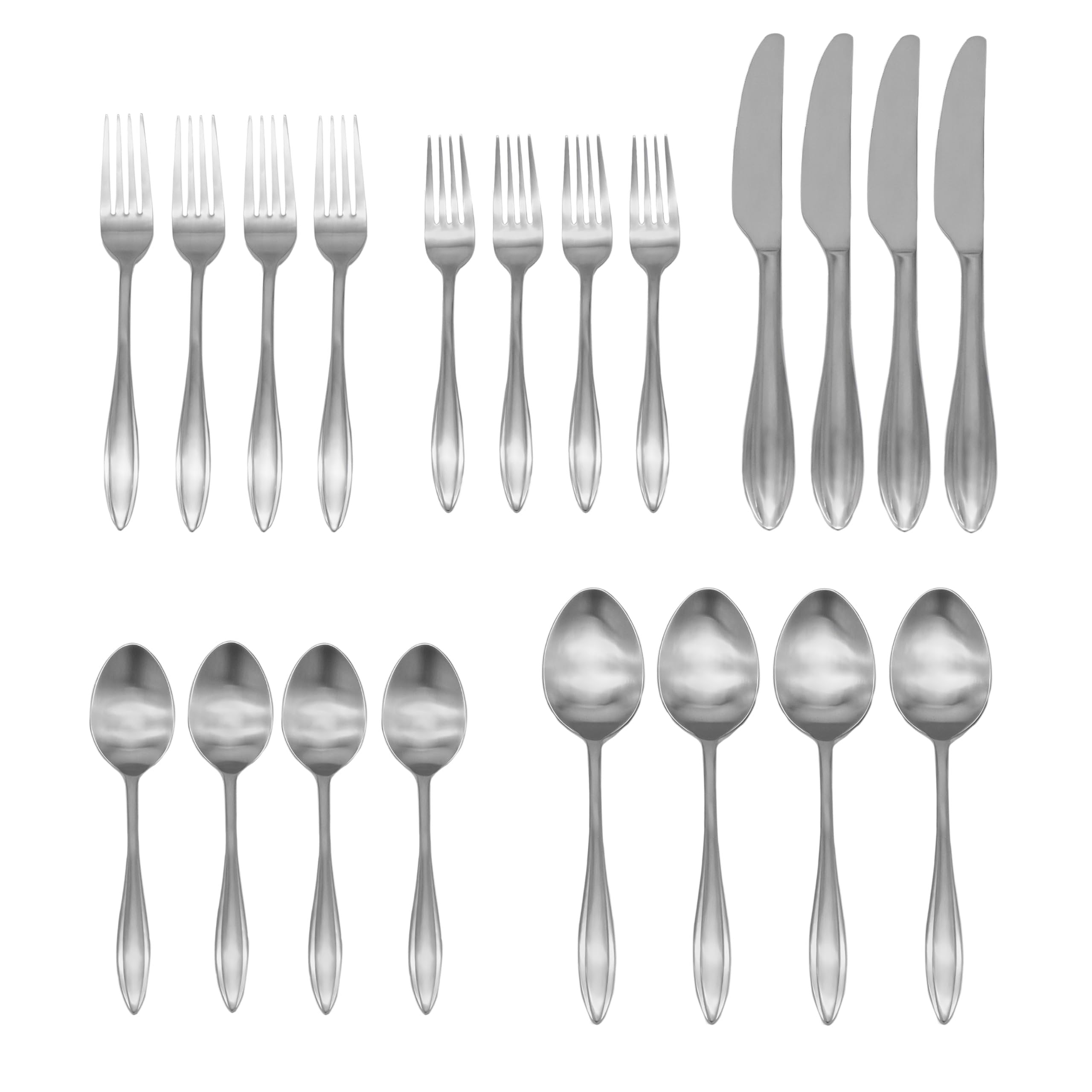 Godinger 20 Piece Flatware Set with 4 Dinner Forks, 4 Salad Forks, 4 Tablespoons, 4 Teaspoons and Knifes, 18/0 Stainless Steel Unica Satin, Set of 4
