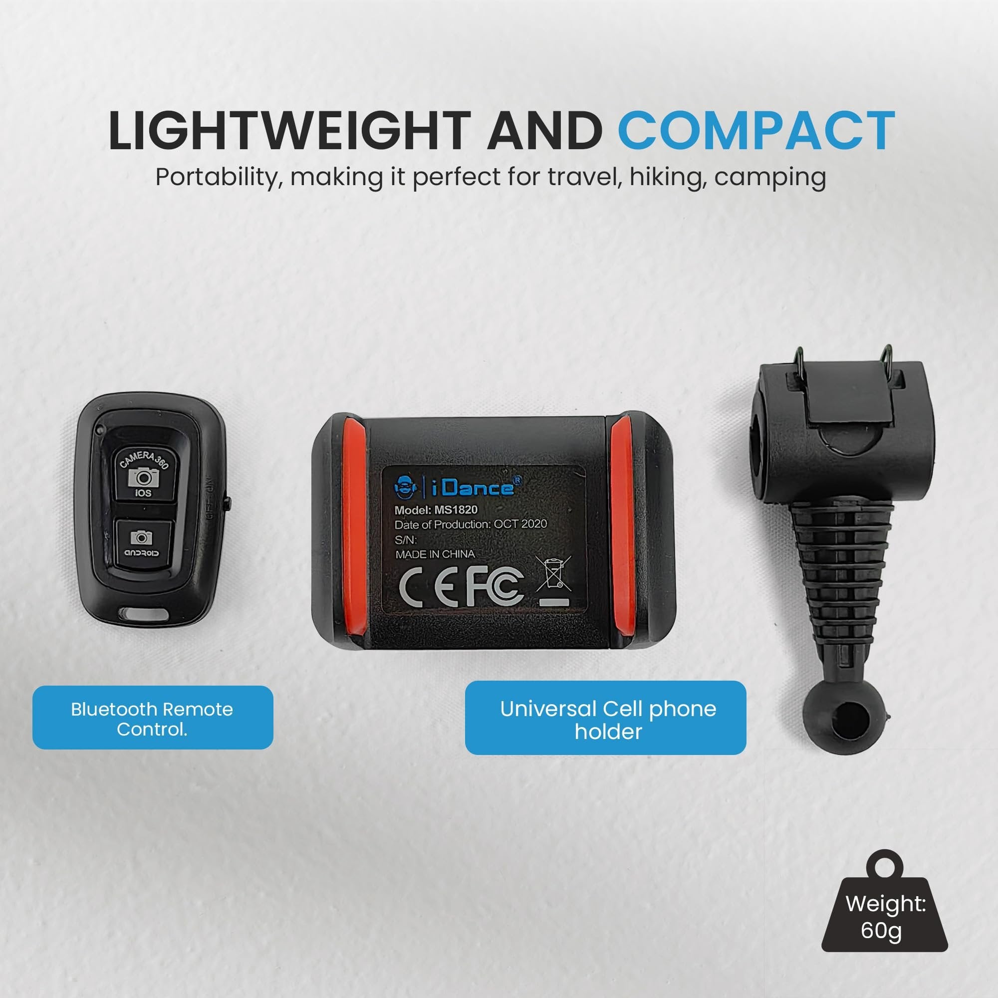 iDance MS1820 Universal Cell Phone Holder with Easy Lock and Bluetooth Remote Control Phone Mount with Clamp Camera and Mobile Phone Holder for Car