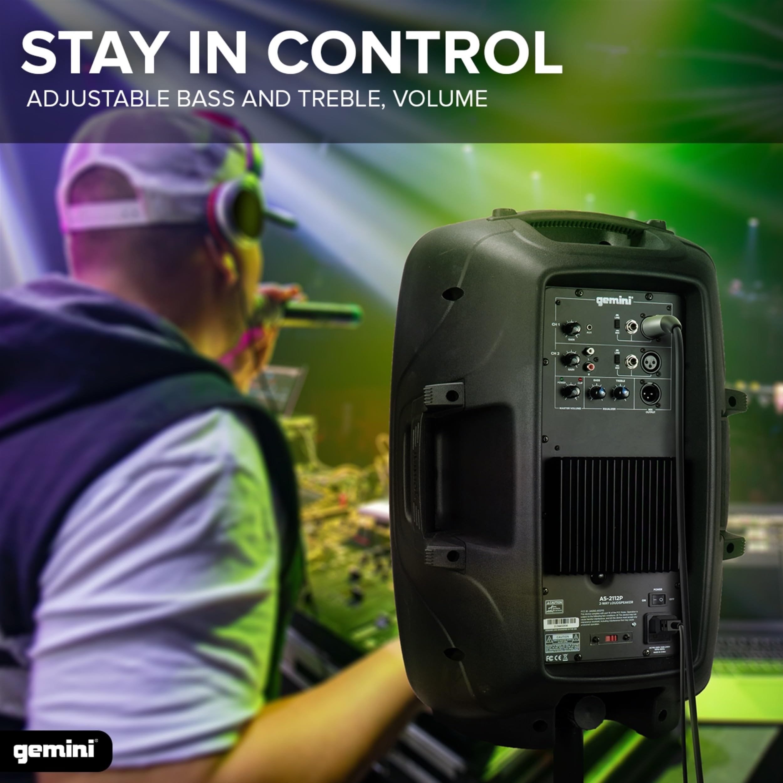 Gemini Sound AS-2112P Amplified 2-Channel PA DJ System, 12" Inch Woofer 1500W Watts Power Speakers with XLR Input/Output, 2 x 1/4" Inch Microphone/RCA and AUX Inputs w/Handles