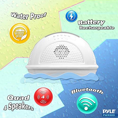 Pyle Portable Waterproof Floating Pool Speaker - Outdoor Wireless Bluetooth Compatible Rechargeable Battery Powered Shower loud Speaker System - USB Charger - iPod Android iPhone - PWR90DBK (Black)