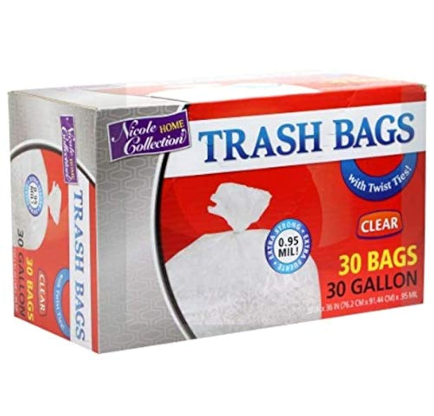 Premium Plastic Clear Trash Bags With Twist Tie - 30 Gallon (Pack Of 30) - Leak Proof & Tear Resistant For Home & Office Use