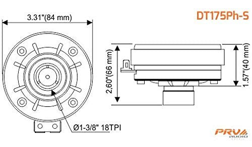 PRV AUDIO DT175Ph-S 1" Exit Screw-On Horn 75 Watts RMS 8 Ohms 1" VC Pro Audio 108dB Phenolic Compression Driver (Single)…