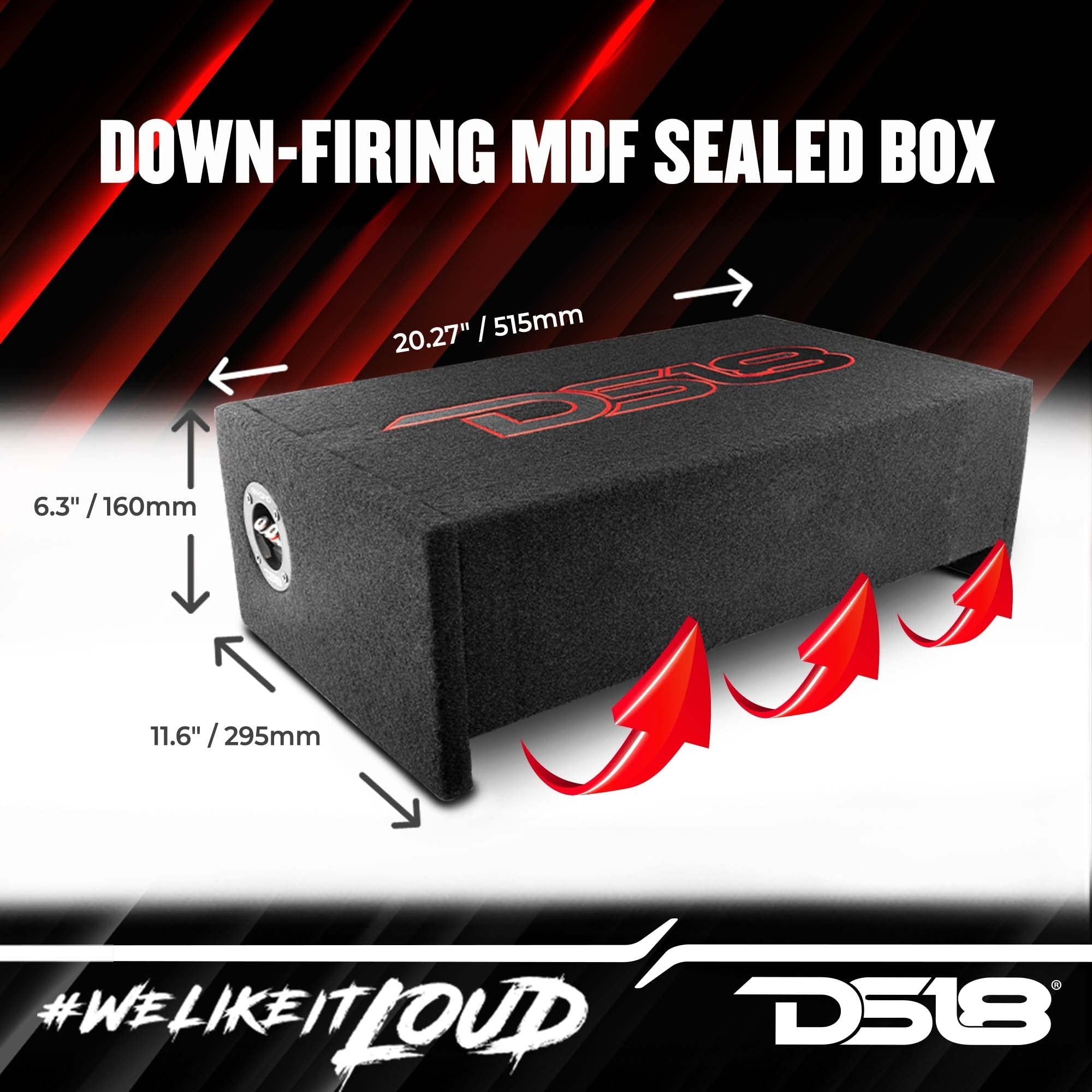 DS18 EN-DF10A 10" Amplified Thin Shallow Down-Firing Subwoofer Enclosure 500 Watts - Powered Subwoofer Box Compact Sealed Design for Car & Trucks