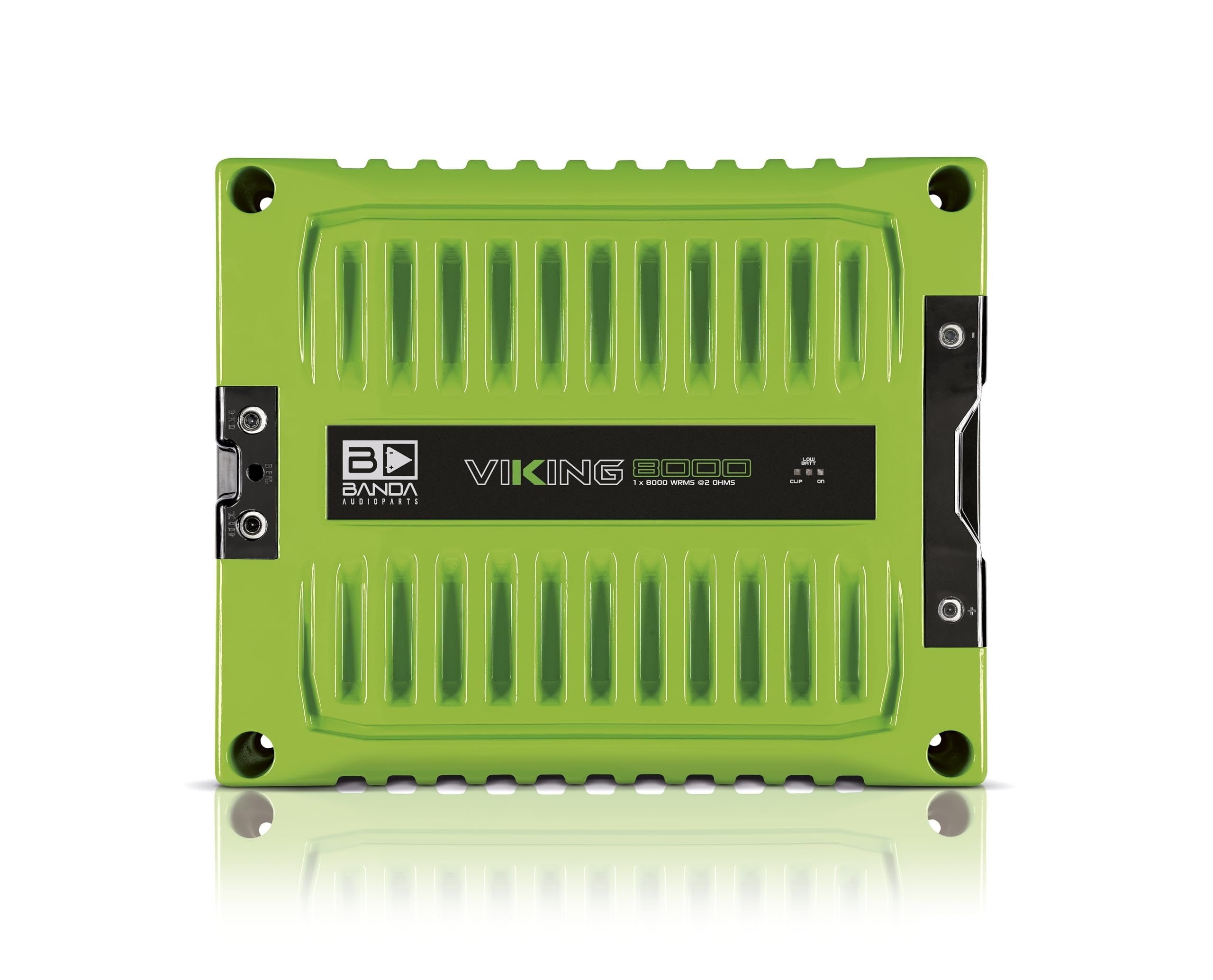 Banda VIK8000.2GREEN Car Amplifier Audio Speaker 2-Ohms Full Range New Viking 8000 Watts Rms LED Indicator Sound Specialization Aluminum Chassis - Green
