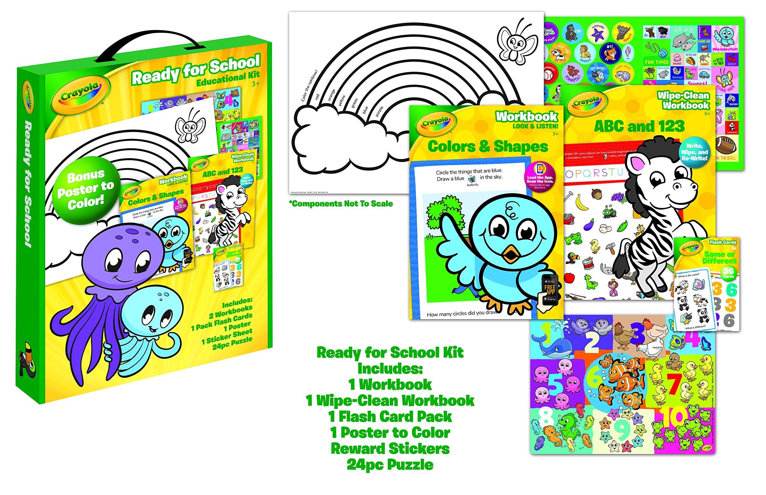 Crayola Preschool Learning Kit - Ready for School, Ages 3-5, includes Colors and Shapes Workbook, ABC/123 Wipe Clean Workbook, Flashcards, Poster, 24 ... All in a Reusable Travel and Storage Case.