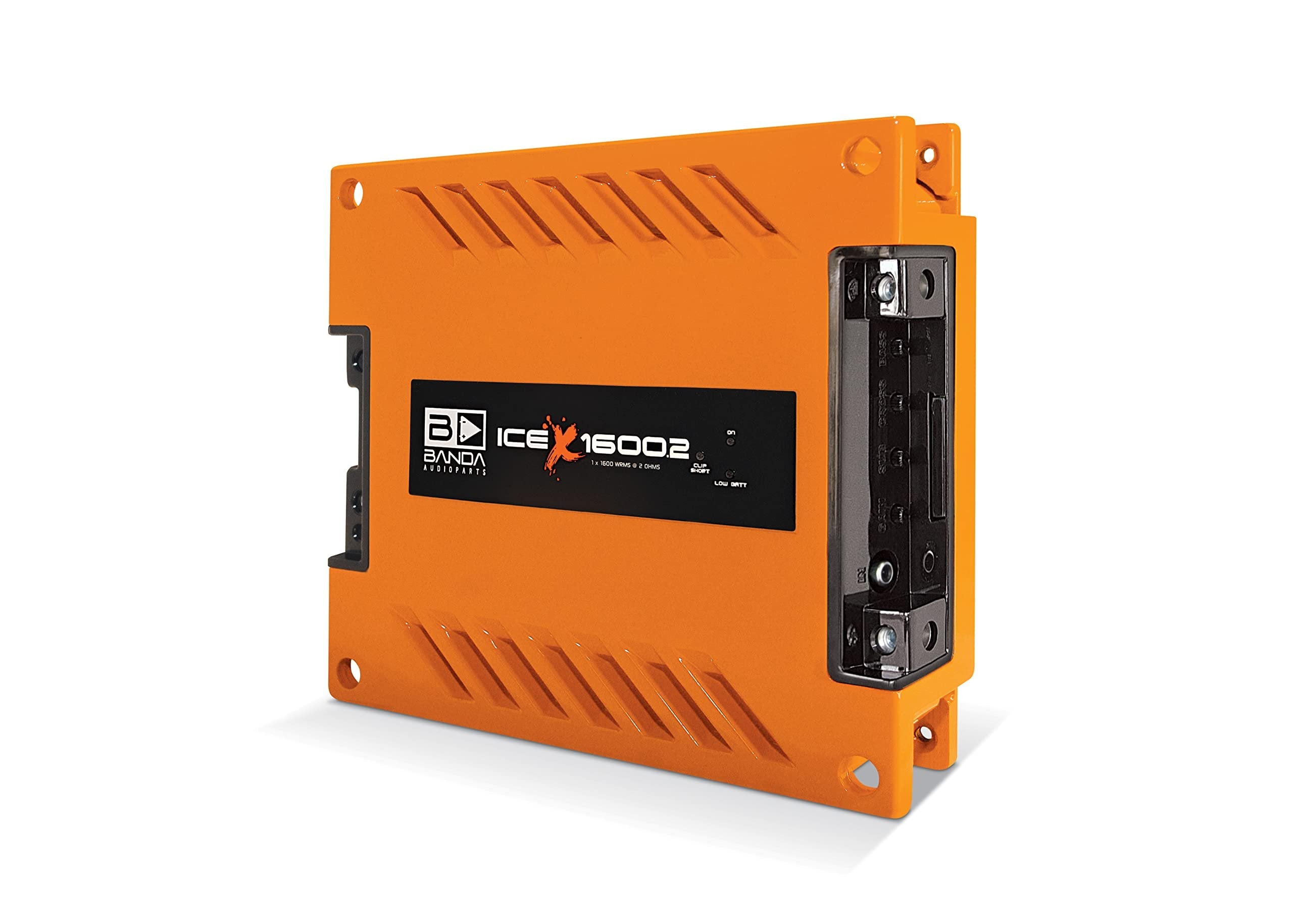 1-Ch. Vehicle Audio Bass Amplifier - 1900W High-Powered Mono Bass Amp w/Subsonic Filter and Low Pass Filter Stable at 2 ohms, LED Indicators, Sound Specialization, Orange - BANDA ICEX1600.2ORANGE