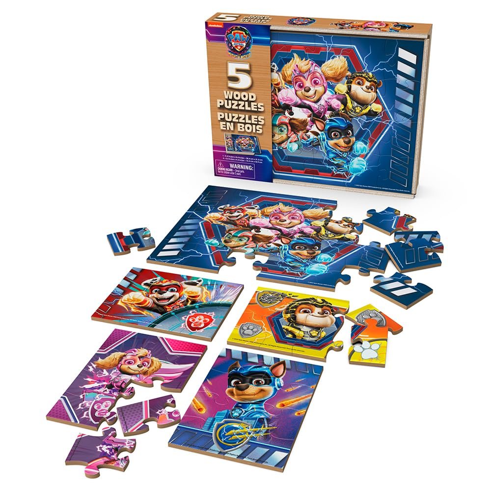 Paw Patrol 5-Pack Wood Puzzle - Join Chase, Marshall, and The Gang in Adventure