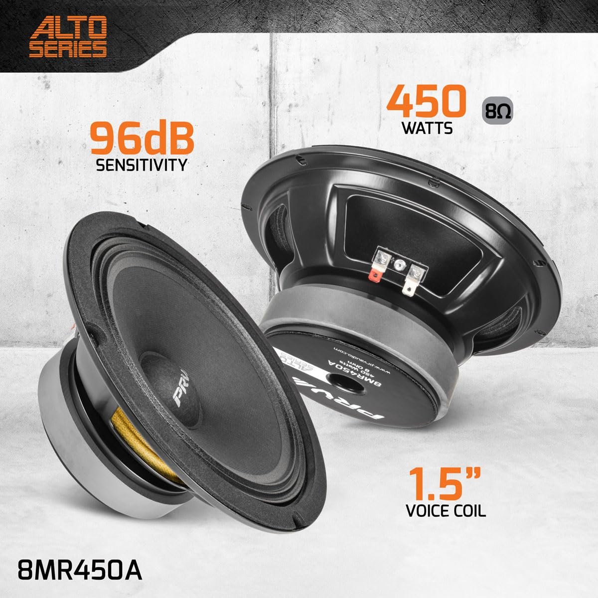 PRV AUDIO 8MR450A 8 Inch Midrange Speaker, 8 Ohms, 450 Watts, 96 dB, Mid Range Loudspeaker for High Output Pro Sound System (Single)