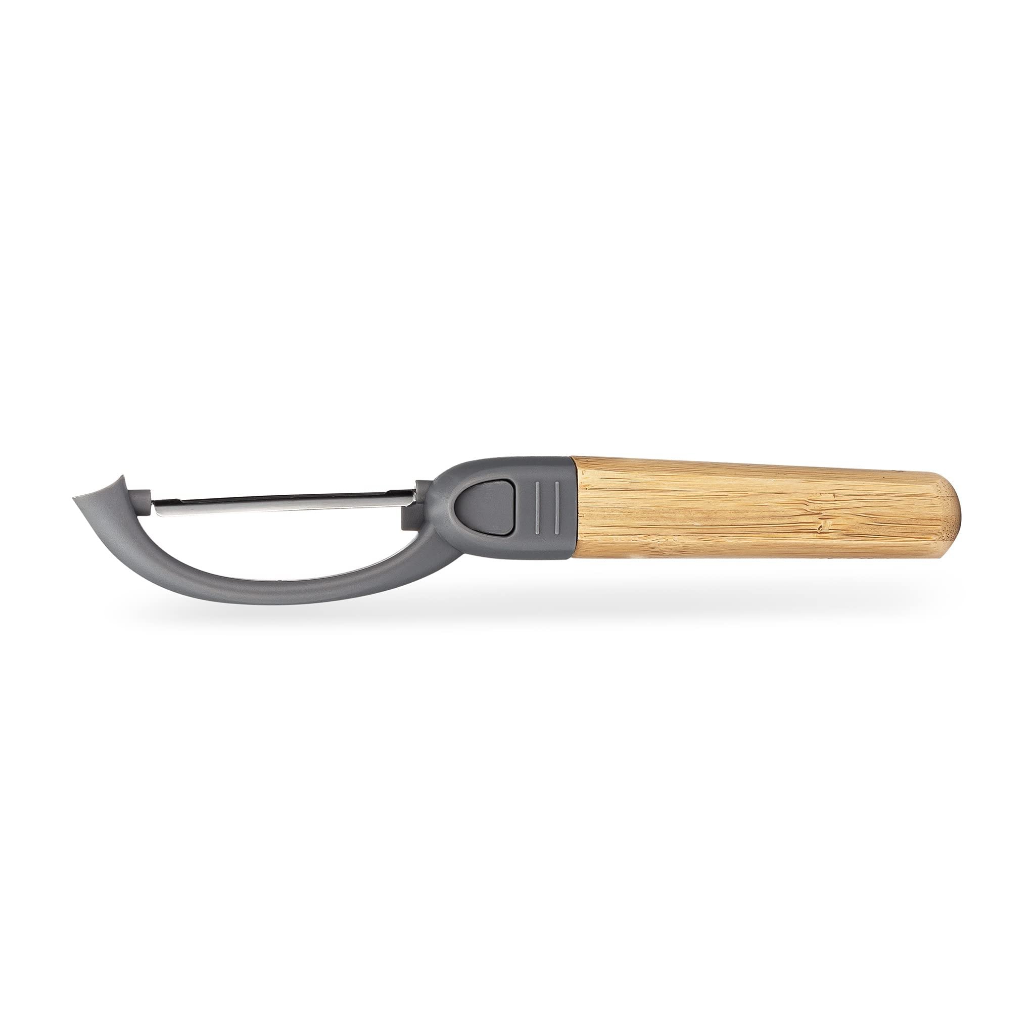 Full Circle Peel Good Collection Straight Peeler – Bamboo and Stainless Steel Fruit and Vegetable Peeler – Removable Swivel Head - Kitchen Tool for Carrots, Apples, Potatoes and More