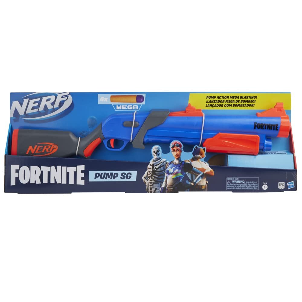 Nerf Fortnite Pump SG Blaster - Pump Action Mega Dart Blasting - Breech Load - 4 Official Mega Darts - for Youth, Teens, Adults