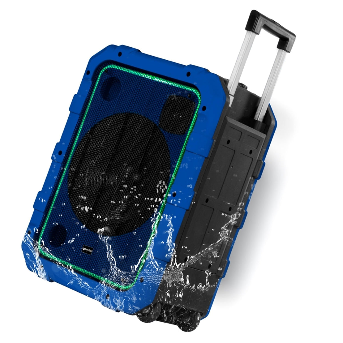 Gemini Sound MPA-2400 Blue 240W Wireless Portable Bluetooth Party Speaker, IPX4 Waterproof, LED Lights, 10” Woofer, Mic/Guitar Inputs, Trolley & Wheels - Perfect for Outdoor Beach Tailgate Parties