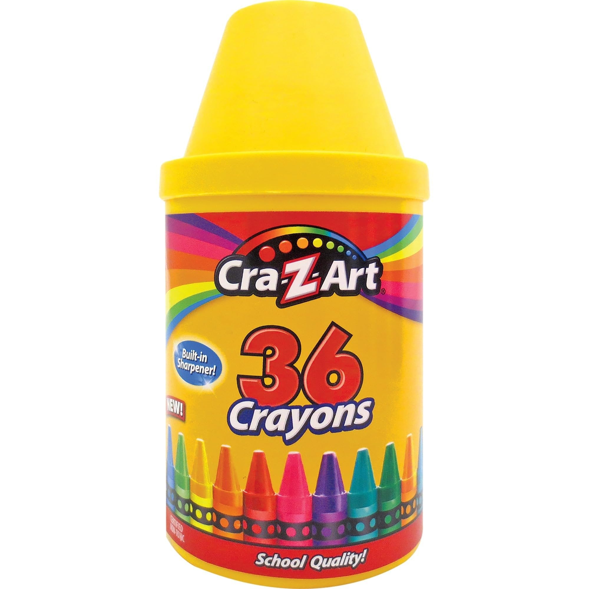 Cra-Z-Art Crayon Canister With Built-In Sharpener, Assorted Colors, Canister Of 36 Crayons