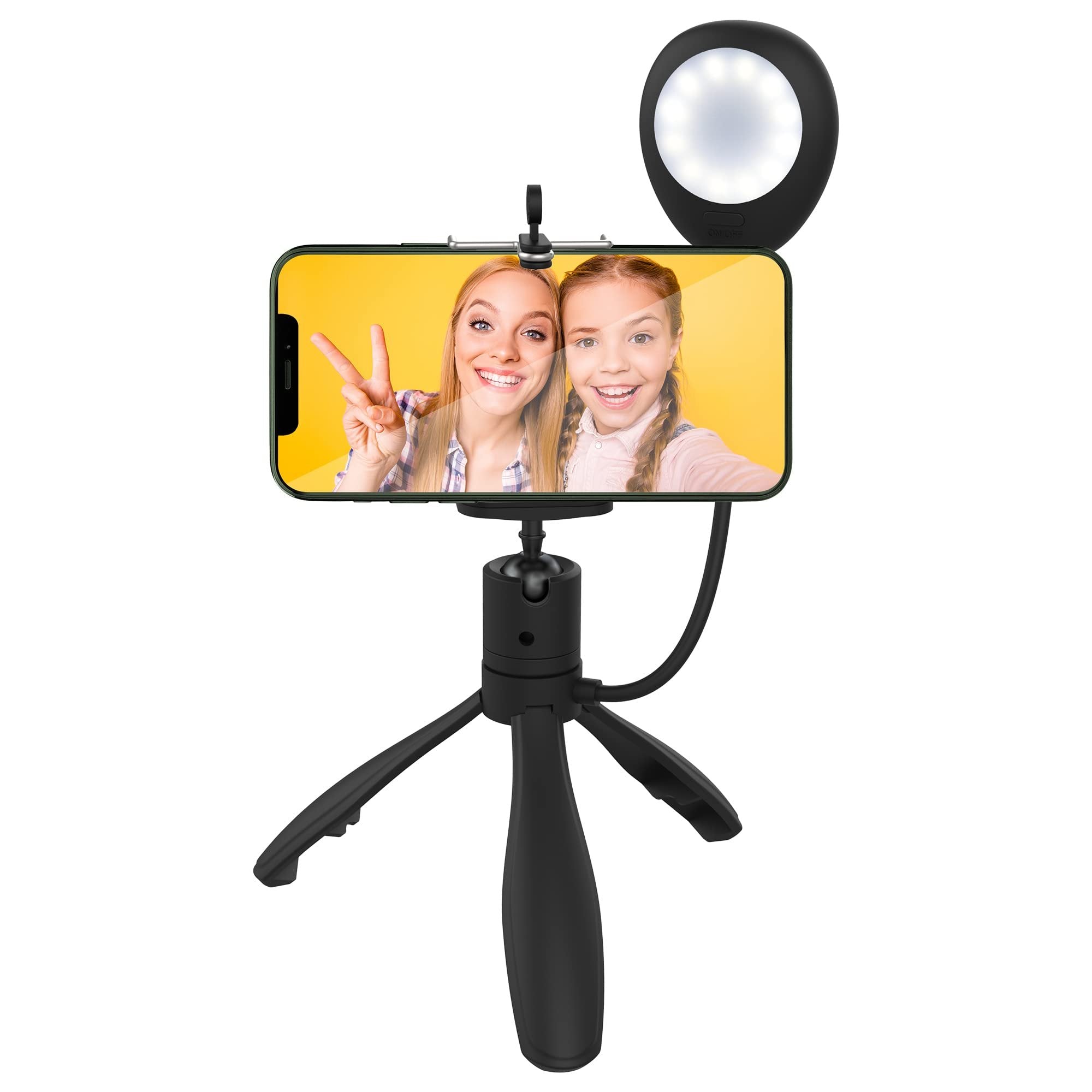 Xtreme XCA21019BLK LED Smartphone Extendable Selfie Mount 2 in 1 Led Selfie Stick 3 White Lighting Levels, Tripod Handheld, Use for TikTok, Live Streaming, Social Media