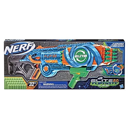 Nerf Elite 2.0 Flipshots Flip-32 Blaster, Rotating Dart Barrels, 32-Dart Capacity, 32 Elite Darts, Toy Foam Blasters, Kids Outdoor Games & Toys for Boys & Girls