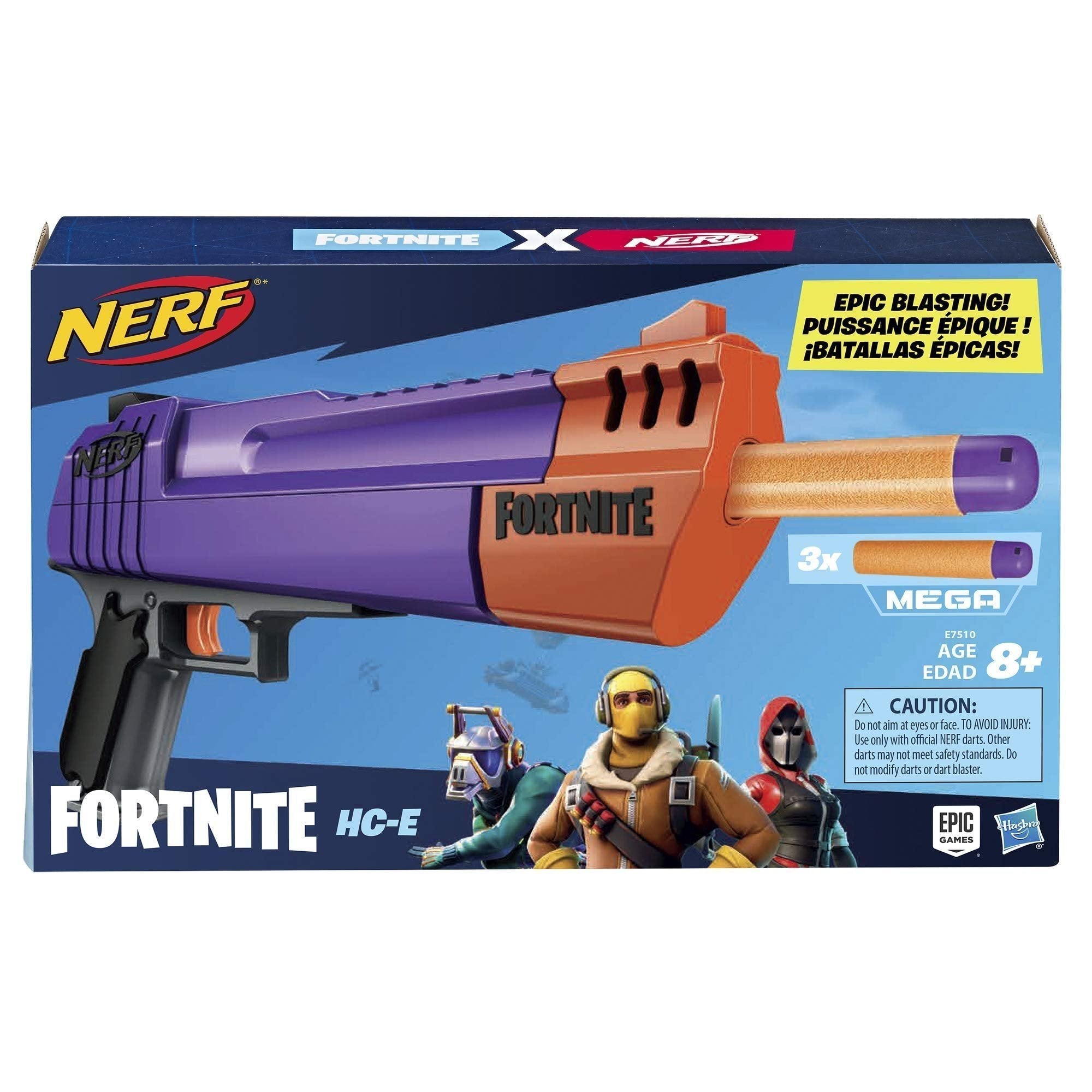 Nerf Fortnite HC-E Mega Dart Blaster - Includes 3 Official Mega Fortnite Darts - for Youth, Teens, Adults