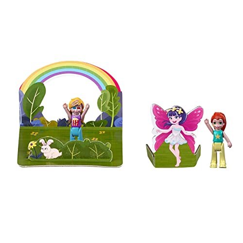 Polly Pocket Un-Box-It Playset, Popcorn Shaped Box Opens to a Movie Theater Adventure, 20 Accessories Including 2 Micro Dolls & 3 Tiny Takeaways