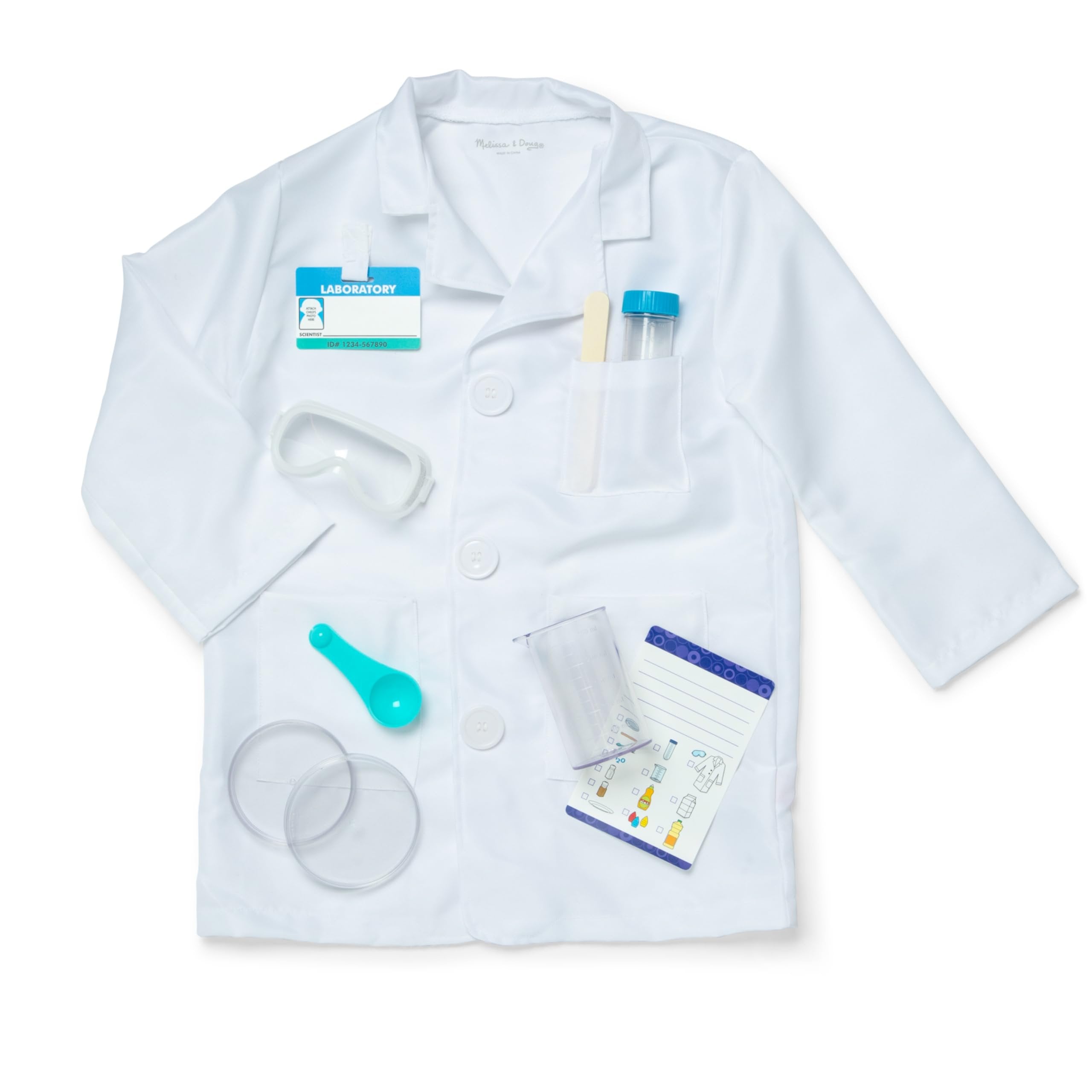 Melissa & Doug Scientist Role Play Costume Set (X pcs) - Lab Coat, Goggles, 6 Experiments