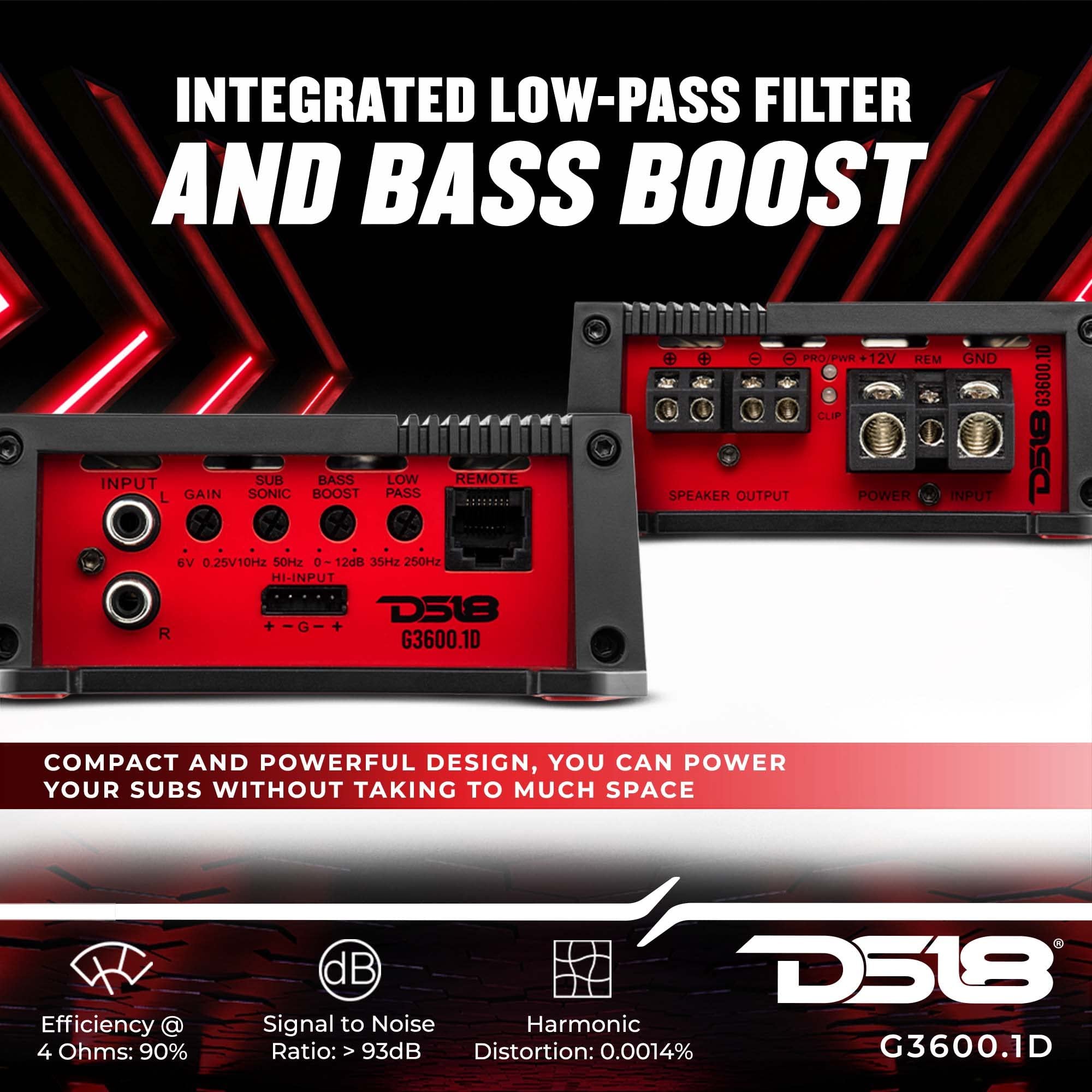 DS18 G3600.1D Car Audio Amplifier 1-Channel Class D Monoblock 3600 Watts - Remote BASS Knob Included - Compact Design Easy Installation - Extremely Powerful Amp for Vehicle Sound Systems…