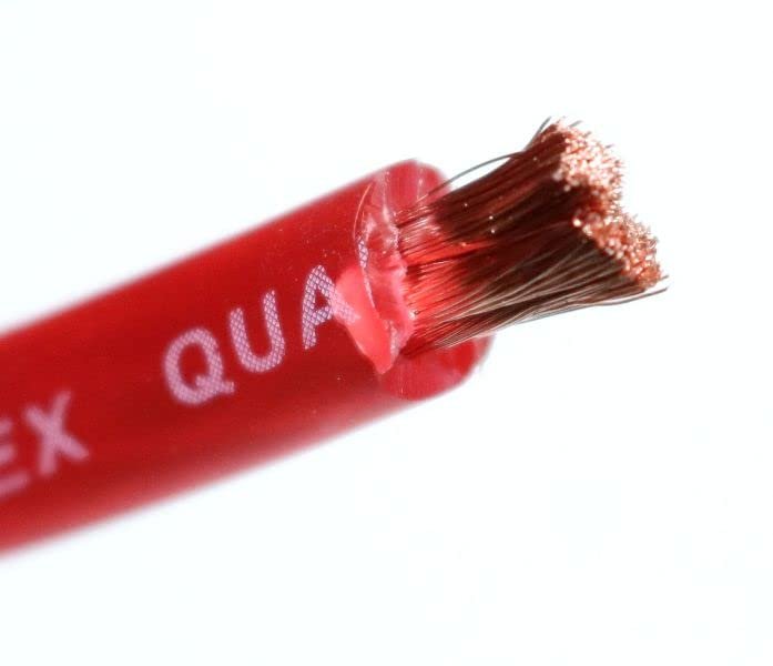 DEEJAYLED Eight-Gauge 50 Foot Red Pure Copper Stranded Power Cable Content Oxygen Free Copper Stranded Wire Style With Thick Red Outer Jacket Power Rating TBH850REDCOPPER