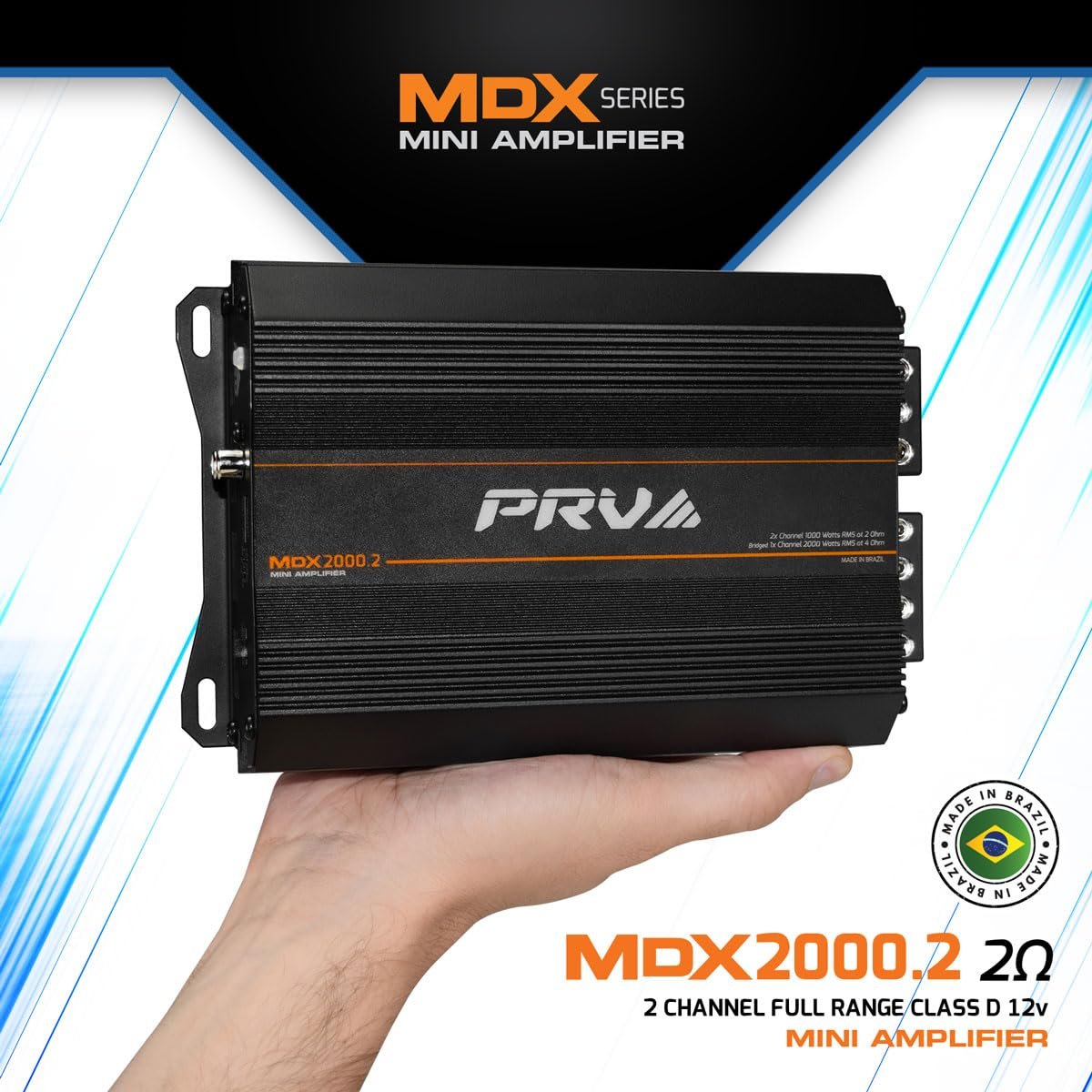 PRV Audio MDX2000.2 2 Ohm Mini 2 Channel Car Audio Amplifier 2X 1000 Watts RMS at 2 Ohm - Bridged 1CH 2000 Watt at 4 Ohm for Powersports, Motorcycles, ATV, for High Power Stereo Speaker Systems