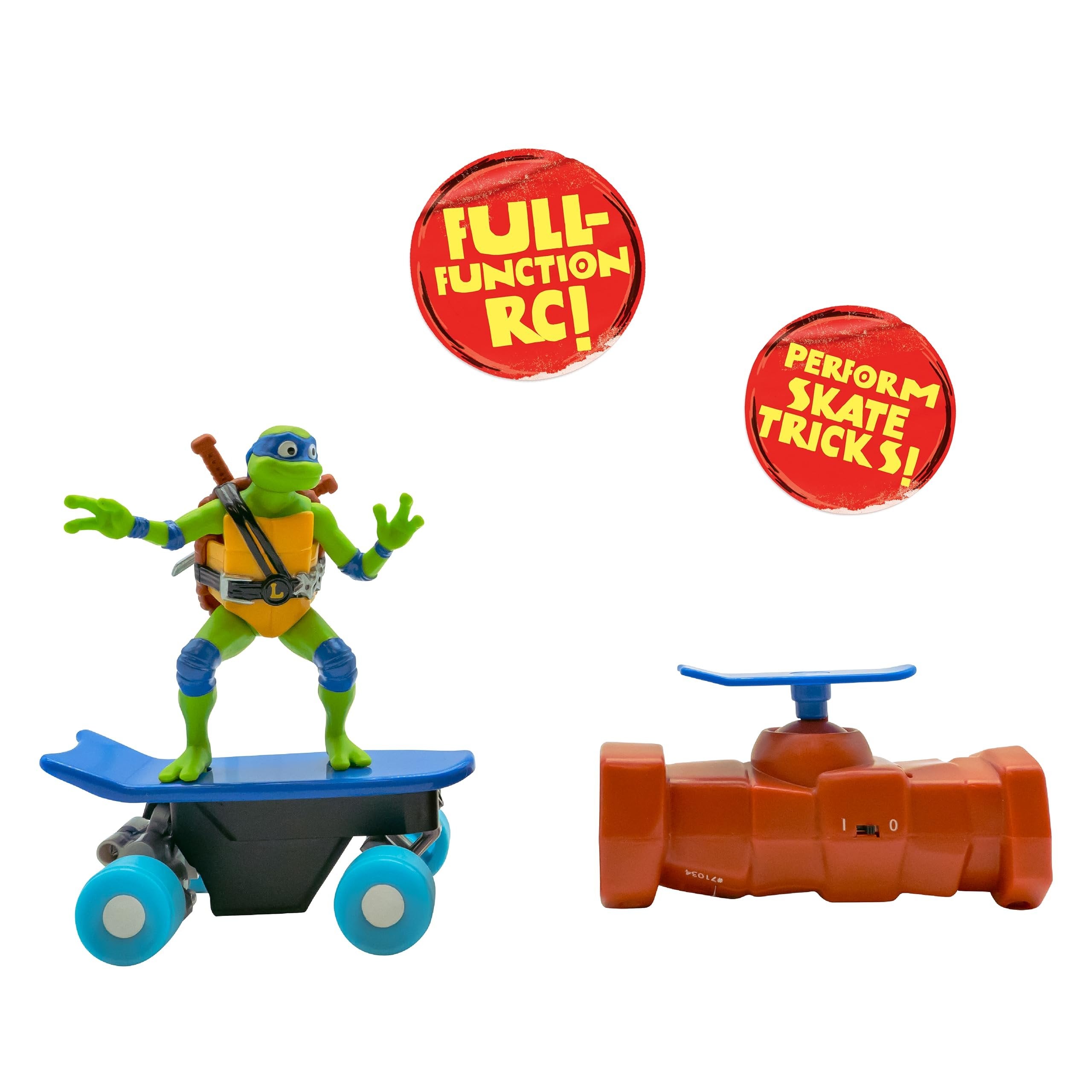 Teenage Mutant Ninja Turtles Toy, Leonardo Half Pipe RC Skate Vehicle, 2.4 GHz Skateboard Controller, Mutant Mayhem TMNT Remote Control Toy for Kids, Ages 3+