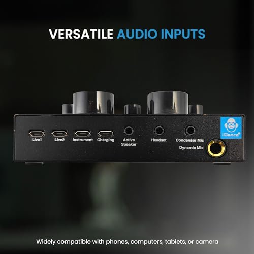 IDANCE Professional Wireless Audio Mixer, 8 Channel Bluetooth Broadcasting and Recording Portable Mixer with Sound Card, Audio Interface Sound Mixer Board with Effects for DJ, Music and Karaoke