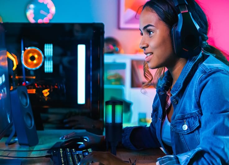 Gemini Sound GSM100USB PC Computer USB Condenser Microphone with RGB LED Lights Headphone Jack Volume and Background Noise Reduction Controls for Live Streaming Podcasting Chat Gaming Twitch Zoom