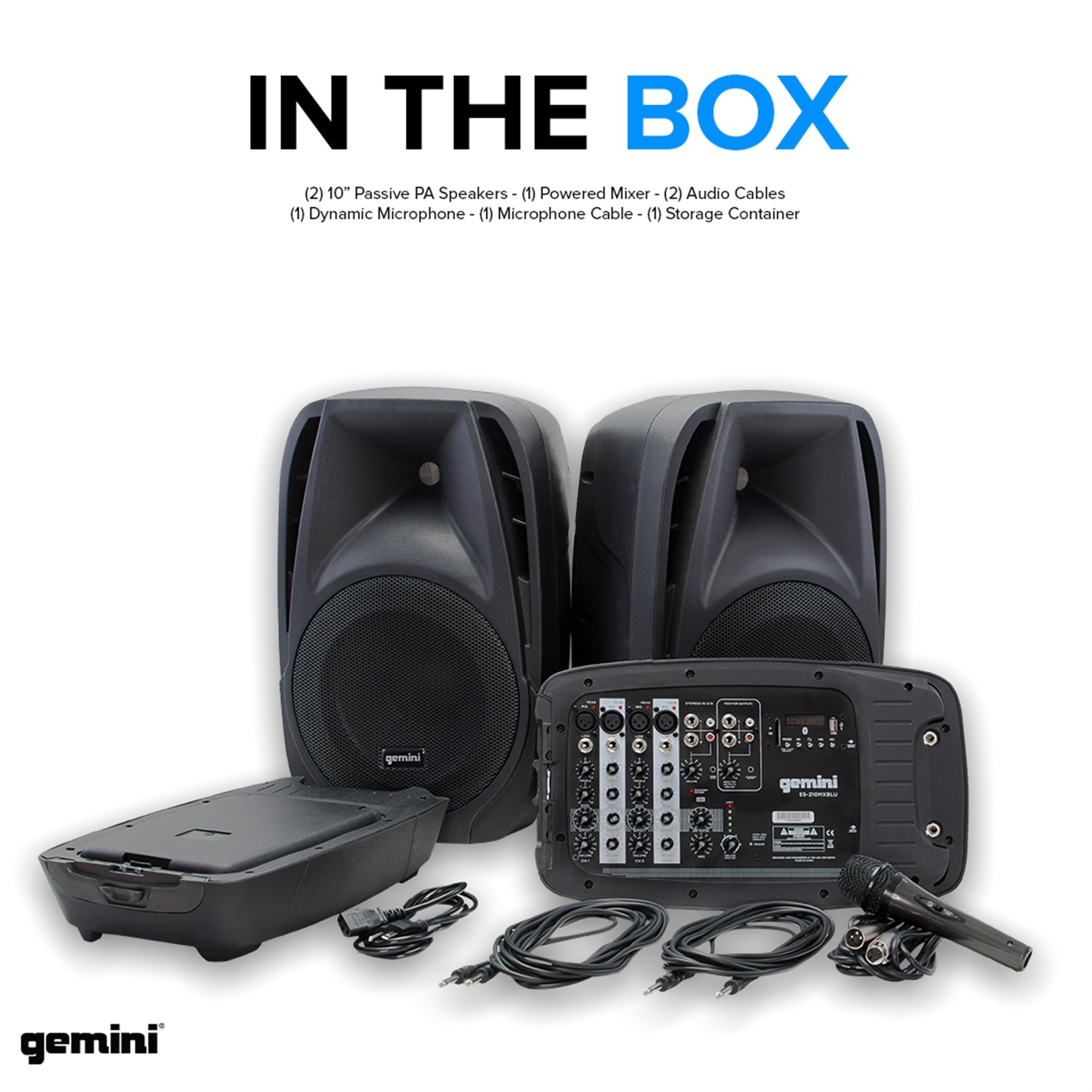 Gemini Sound ES-210MXBLU - Ultra-Portable Professional PA System with Dual 10" Speakers, Built-in Mixer, Bluetooth Streaming, Ideal for DJs, Musicians & Podcasters