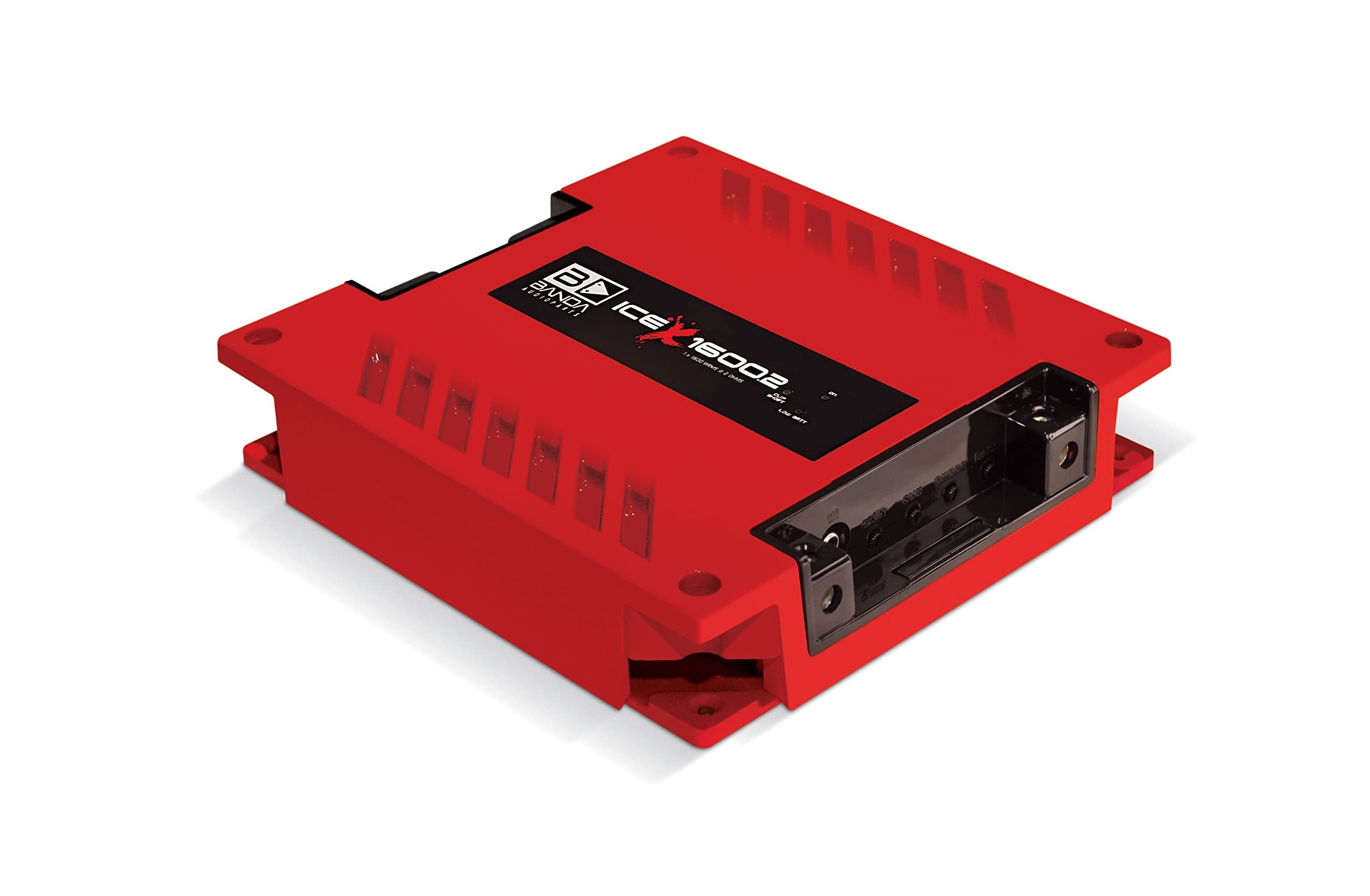 1-Ch. Vehicle Audio Bass Amplifier - 1900W High-Powered Mono Bass Amp w/Subsonic Filter and Low Pass Filter Stable at 2 ohms, LED Indicators, Sound Specialization, Red - BANDA ICEX1600.2RED