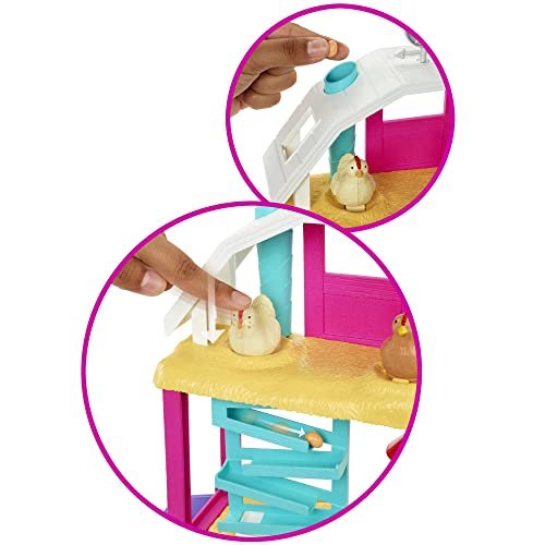 Barbie Careers Playset, Hatch & Gather Egg Farm with Brunette Farmer Fashion Doll, Hatching Molds & Dough, Chicken Coop, 10 Animals & Accessories