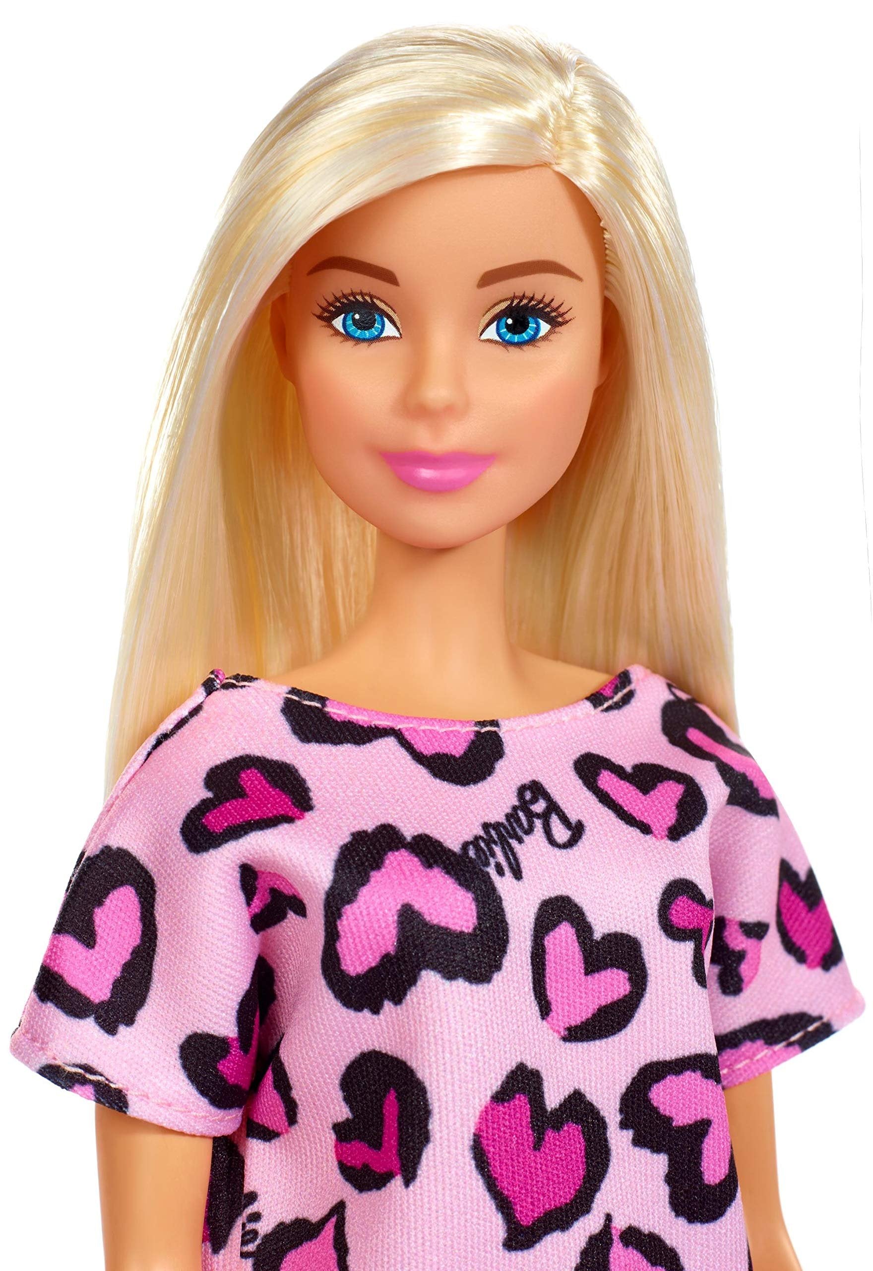 BarbieDoll, Blonde, Wearing Pink Heart-Print Dress and Platform Sneakers, for 3 to 7 Year Olds