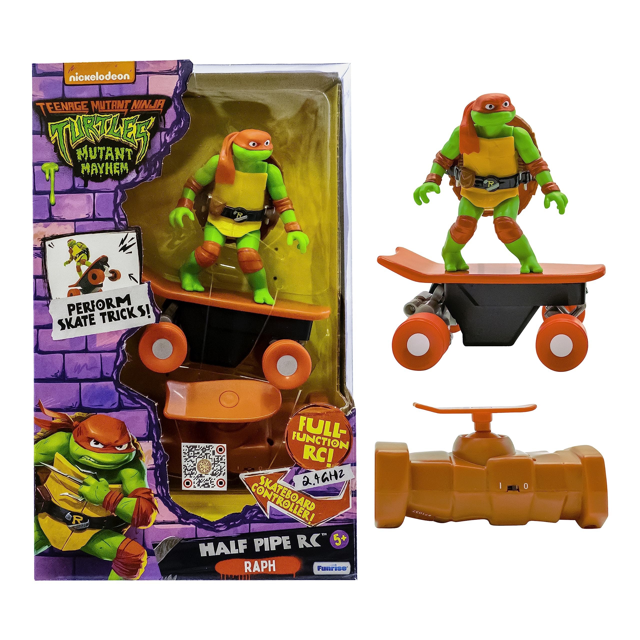 Teenage Mutant Ninja Turtles Toy, Raphael Half Pipe RC Skate Vehicle with Tricks, 2.4 GHz Remote Control TMNT Ninja Turtle Toy, Mutant Mayhem, Ages 5+
