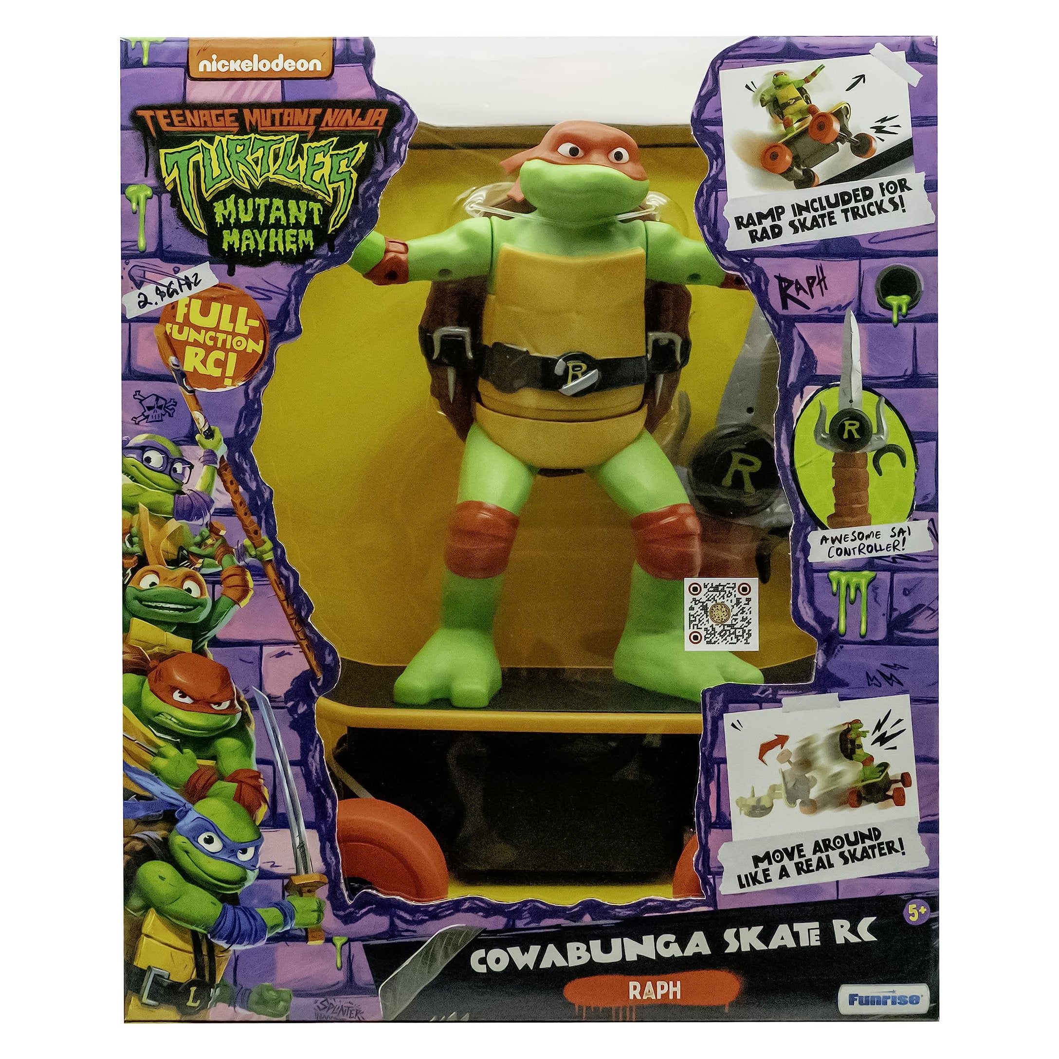 Teenage Mutant Ninja Turtles Raphael Cowabunga Skate RC - Imitates Real Skate Tricks - 2.4 GHz Remote Control - Ages 3+